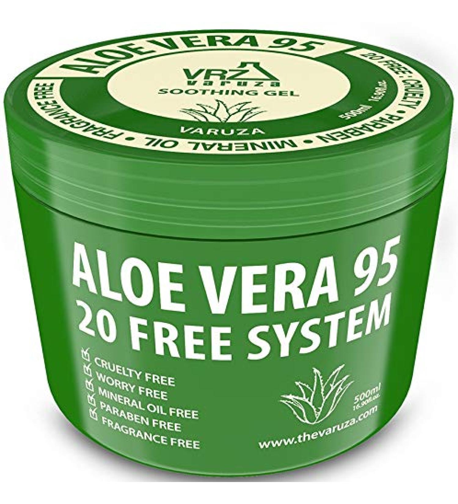 Varuza Aloe Vera Gel 95 - 16.9 fl. oz. for Acne, Sunburn, Rashes, Eczema, Itchy Skin & Razor Bumps - Hypoallergenic Skin Care - 1 Pack - Buy Online on SooperMarket.com