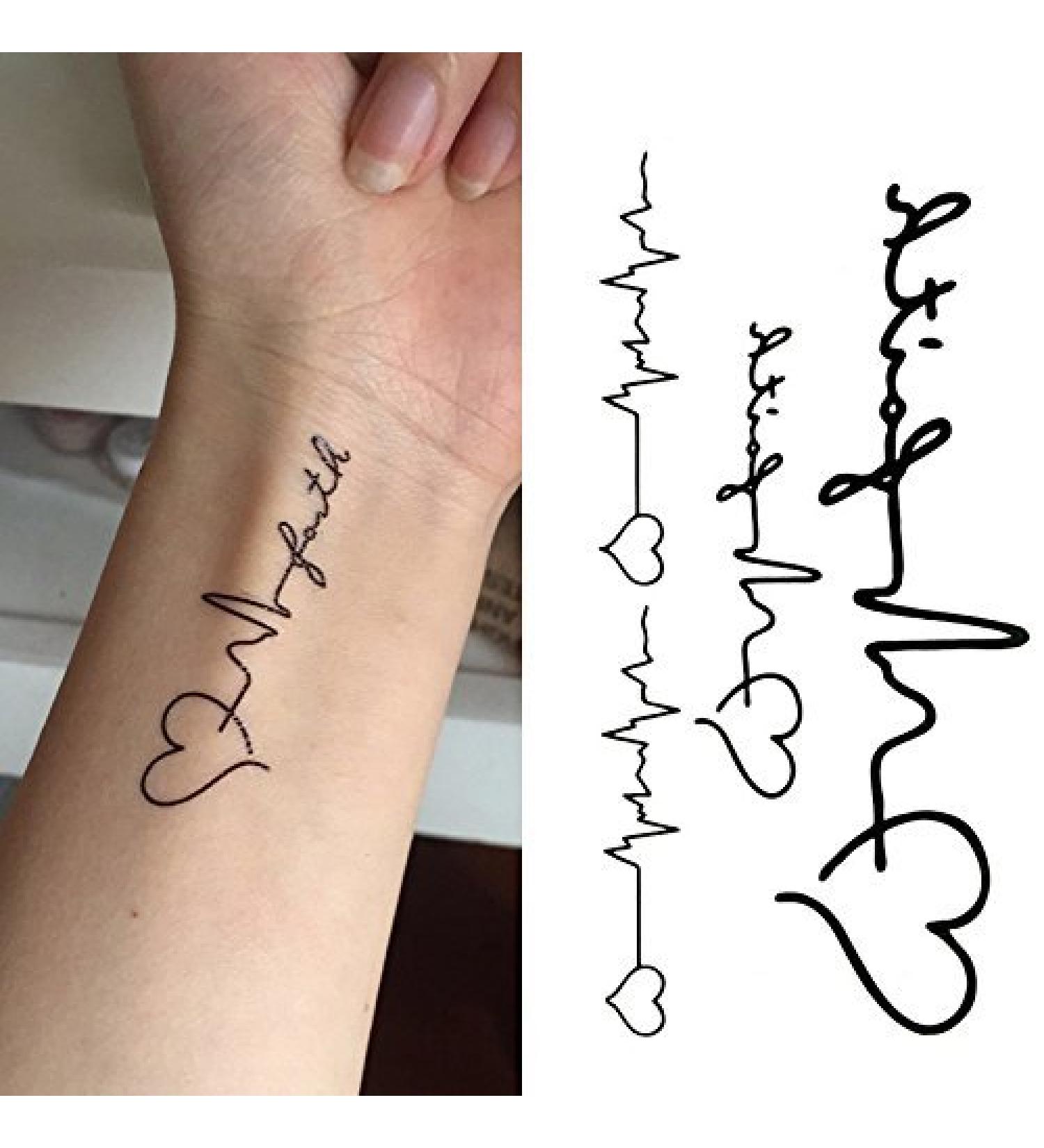 Oottati Small Cute Temporary Tattoo Love Heartbeat (Set of 2)