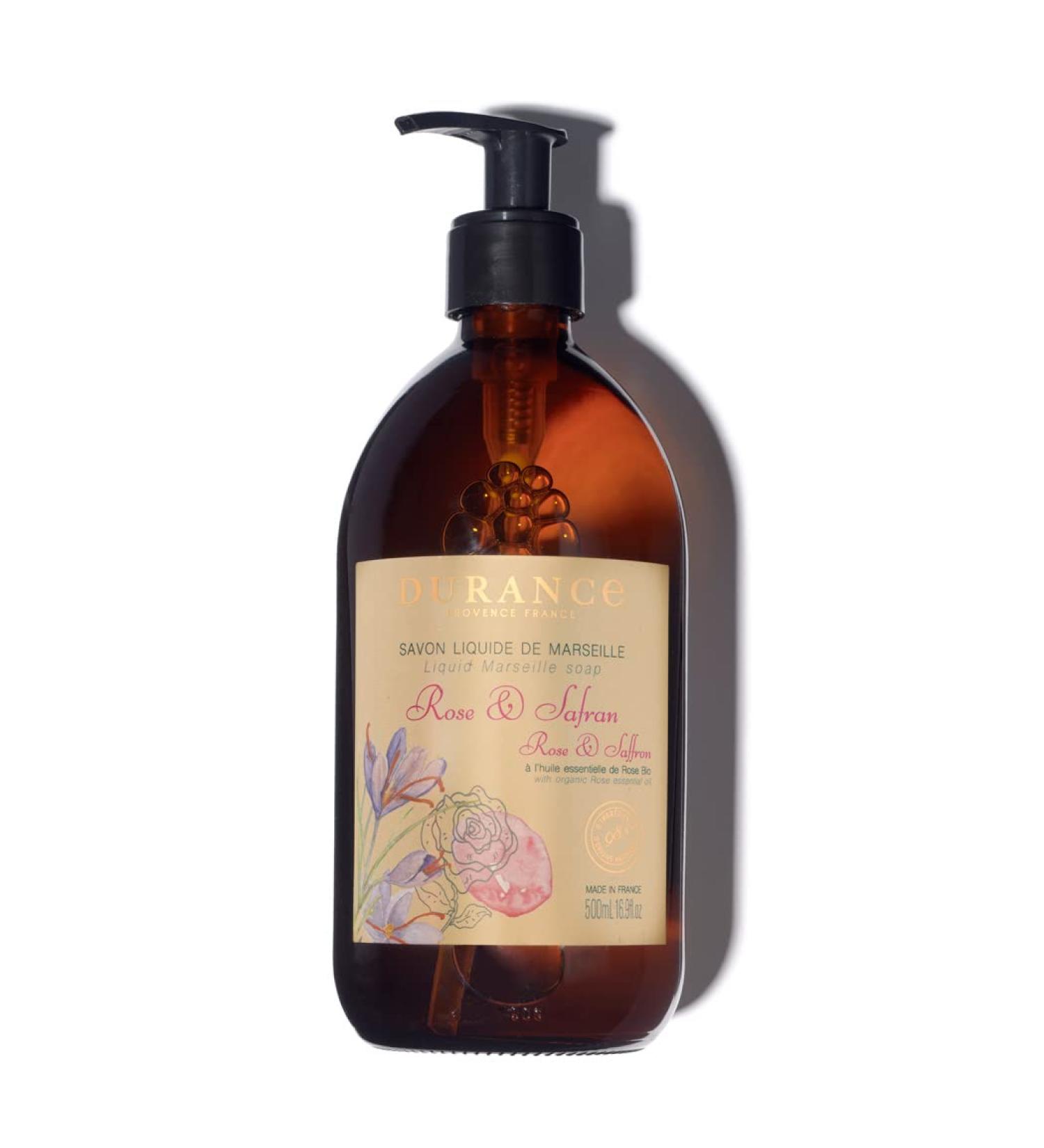 Durance Rose & Saffron Marseille Liquid Soap 500ml Paraben-Free Hand & Body Wash With Olive Oil & Red Rice Extract Vegan Friendly Shower Gel - Buy Online on SooperMarket.com