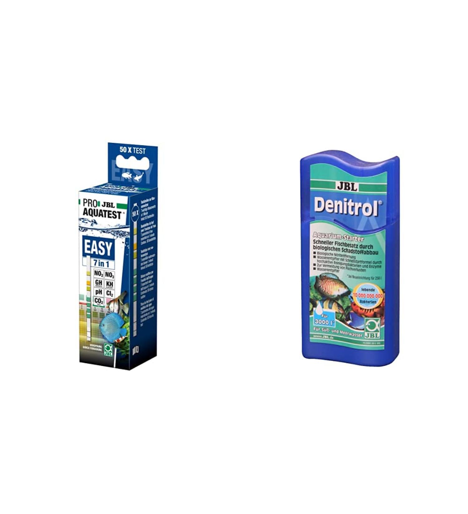 JBL 7-in-1 Aquarium Water Test Strips - Proaquatest Easy 50 Test Strips + Denitrol Starter for Fresh & Saltwater Aquariums - Easy Water Quality Testing & Bacteria Starter - Buy Online on SooperMarket.com