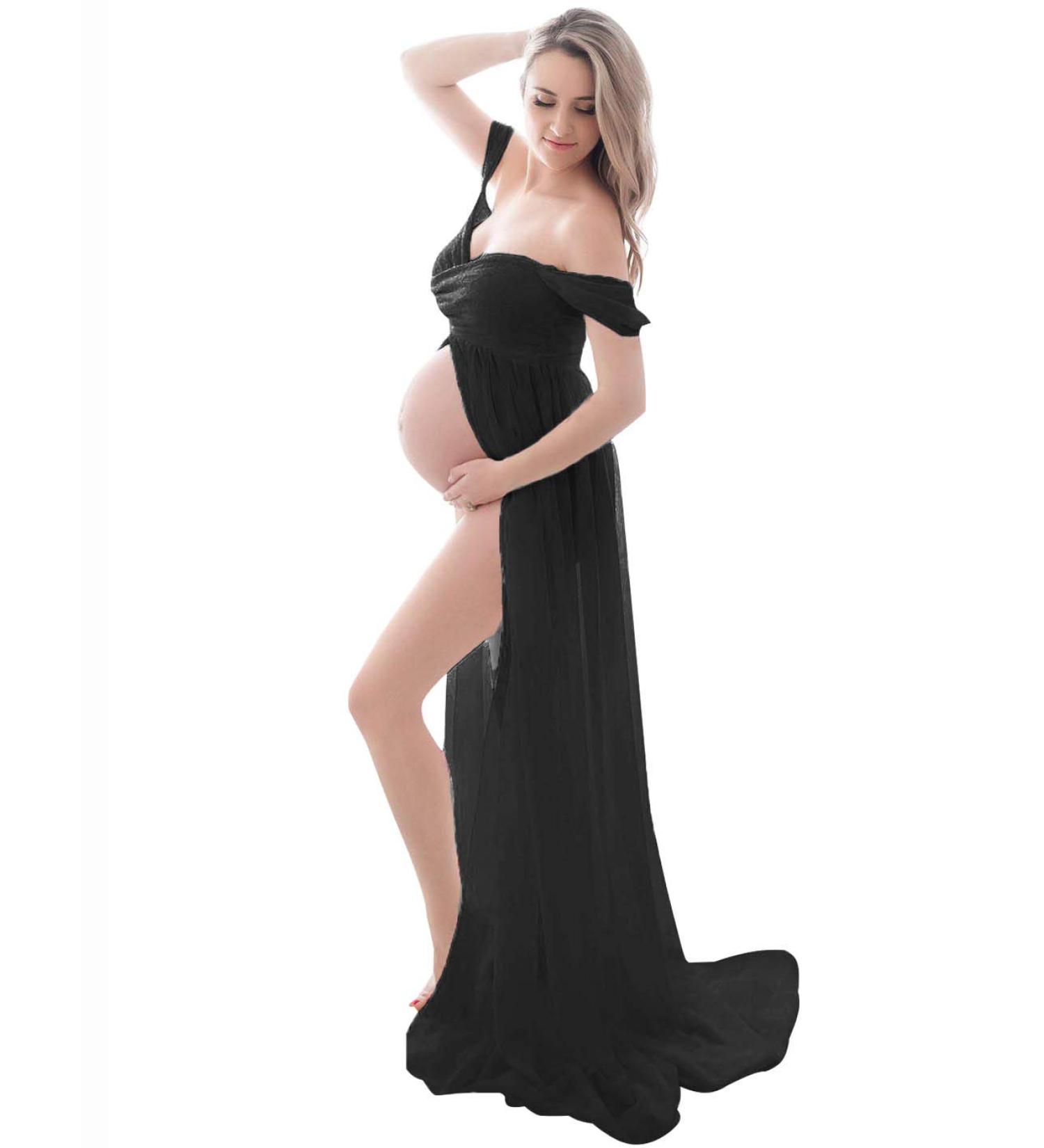 FEOYA Maxi Maternity Dress: Lace Strapless Gown for Pregnant Women Photography - Black - Buy Online on SooperMarket.com