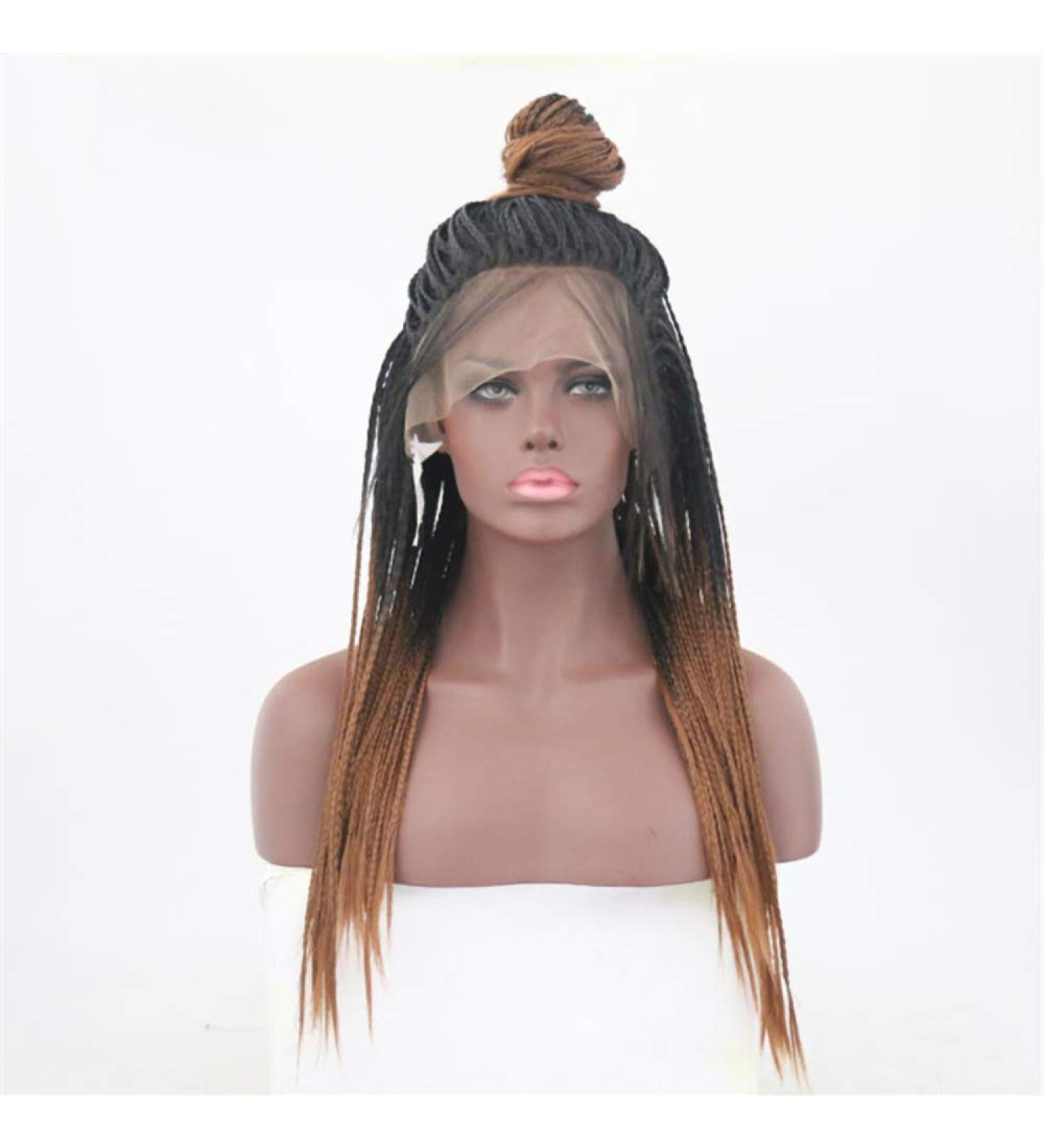 SHIYID Black Brown Synthetic Braided Lace Front Wig - Premium Heat Resistant Fiber Hair Wigs for Women - Shop Now! - Buy Online on SooperMarket.com