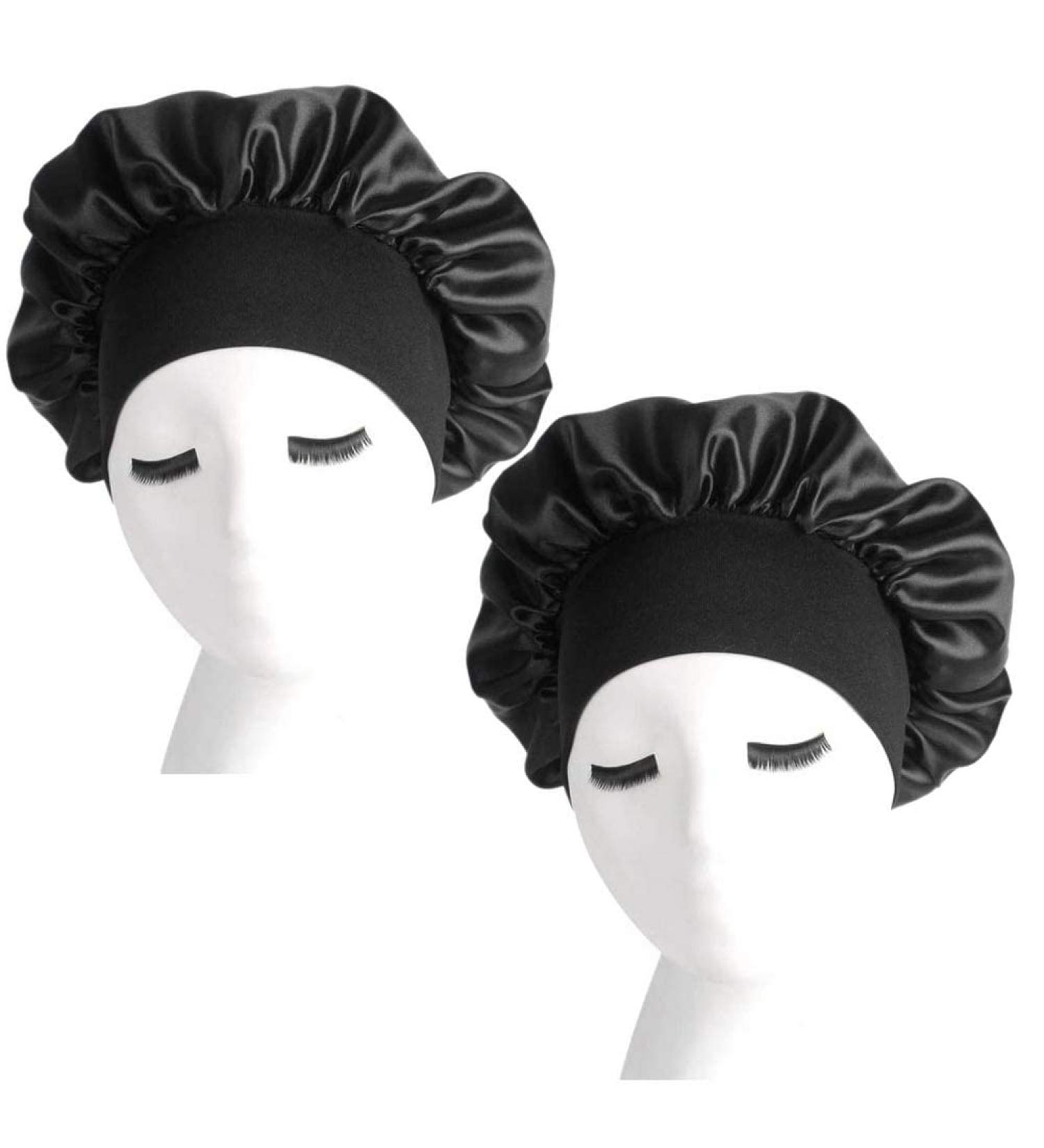 Nuoshen 2 Pack Silky Bonnets with Wide Elastic Band for Curly Hair Protection - Black (Pack of 1) - Buy Online on SooperMarket.com