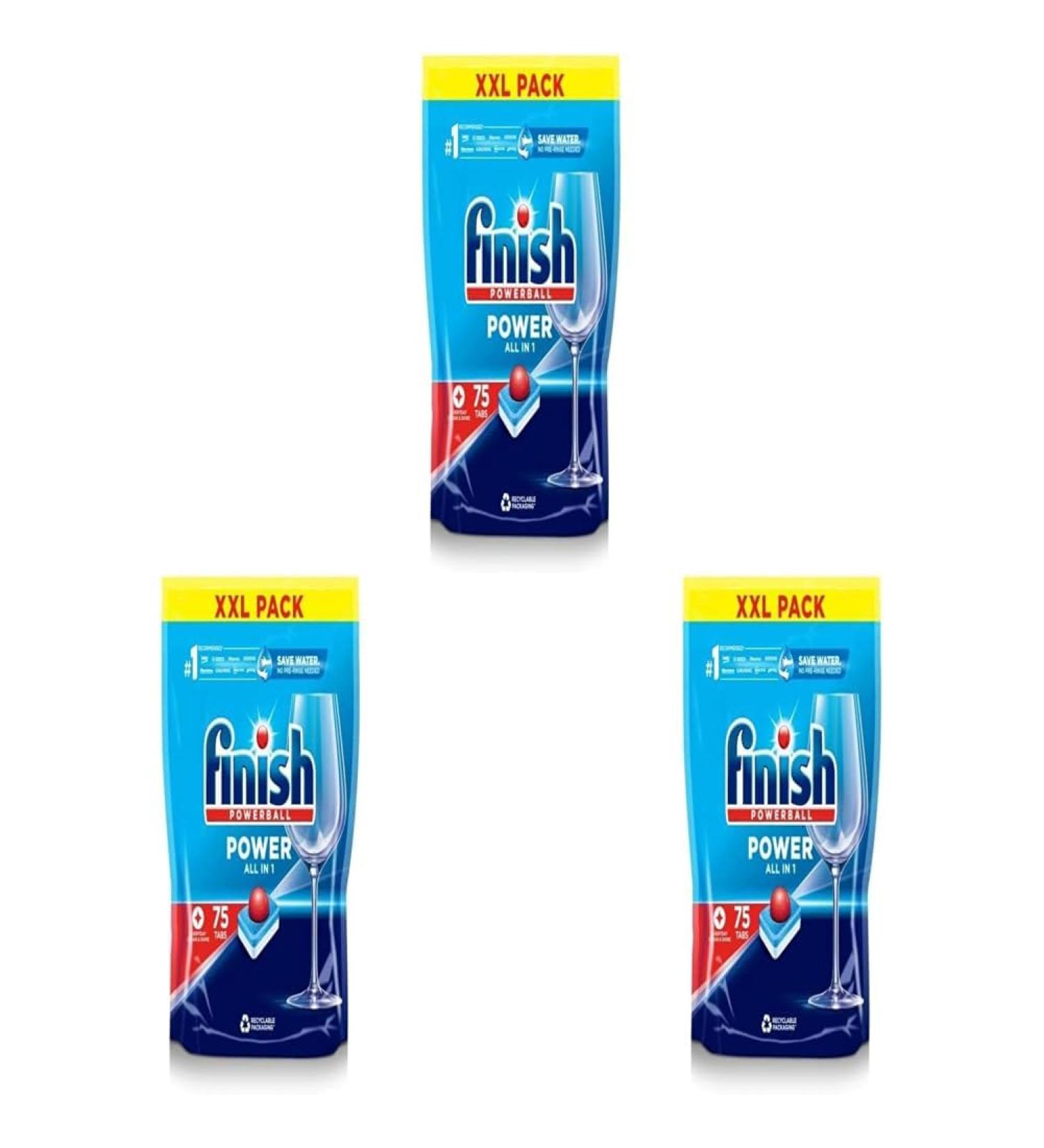 Finish Power All in One Dishwasher Tablets | Scent : Regular | Size: Total 75 Dishwasher Tabs |for Sparkling Clean 1st Time (Pack of 3) - Buy Online on SooperMarket.com