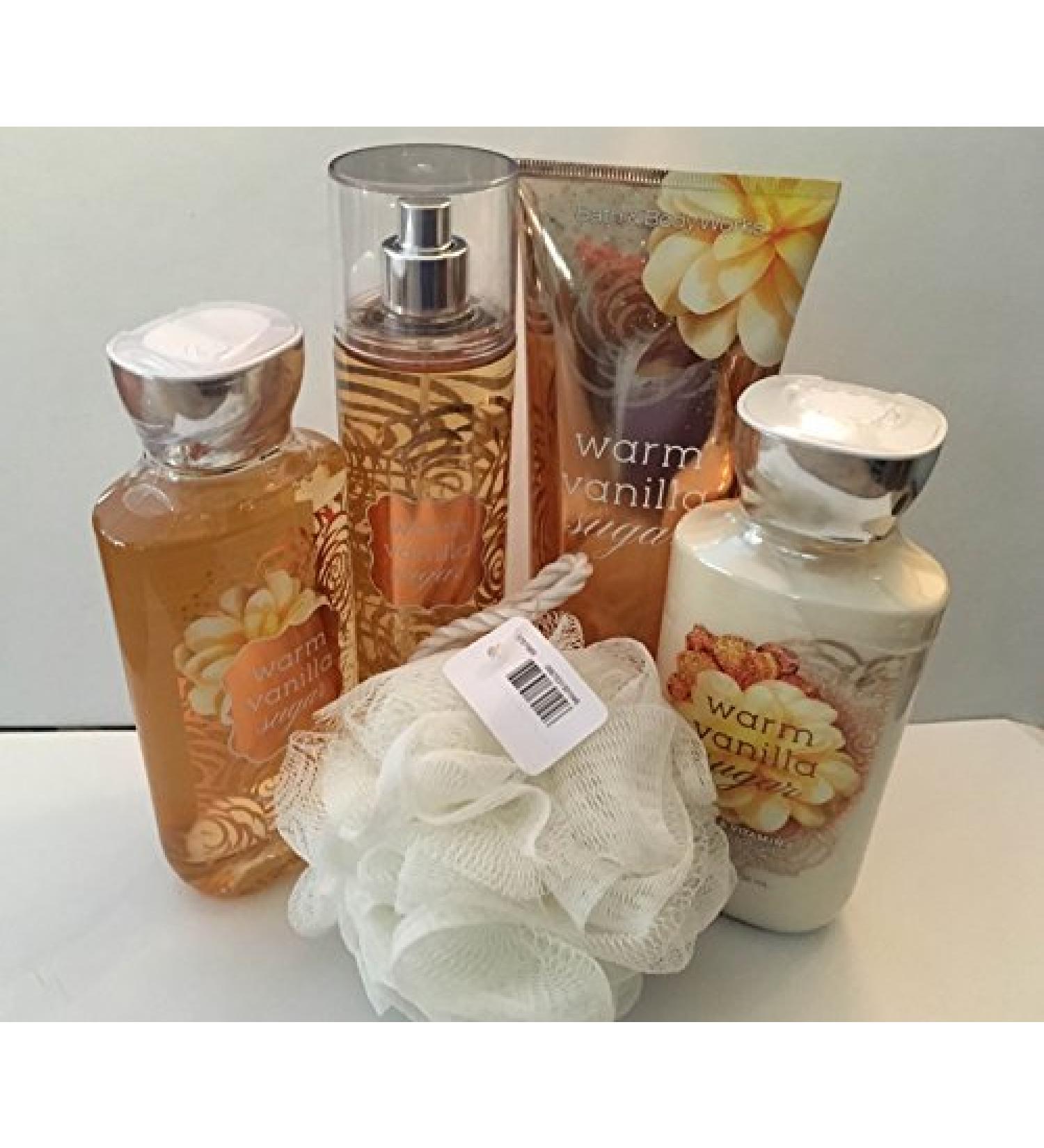 Warm Vanilla Sugar Deluxe 5 Piece Bundle Gift Set Full Size Cream Lotion Shower Gel Fragrance Mist & Shower Sponge (packaging may vary).