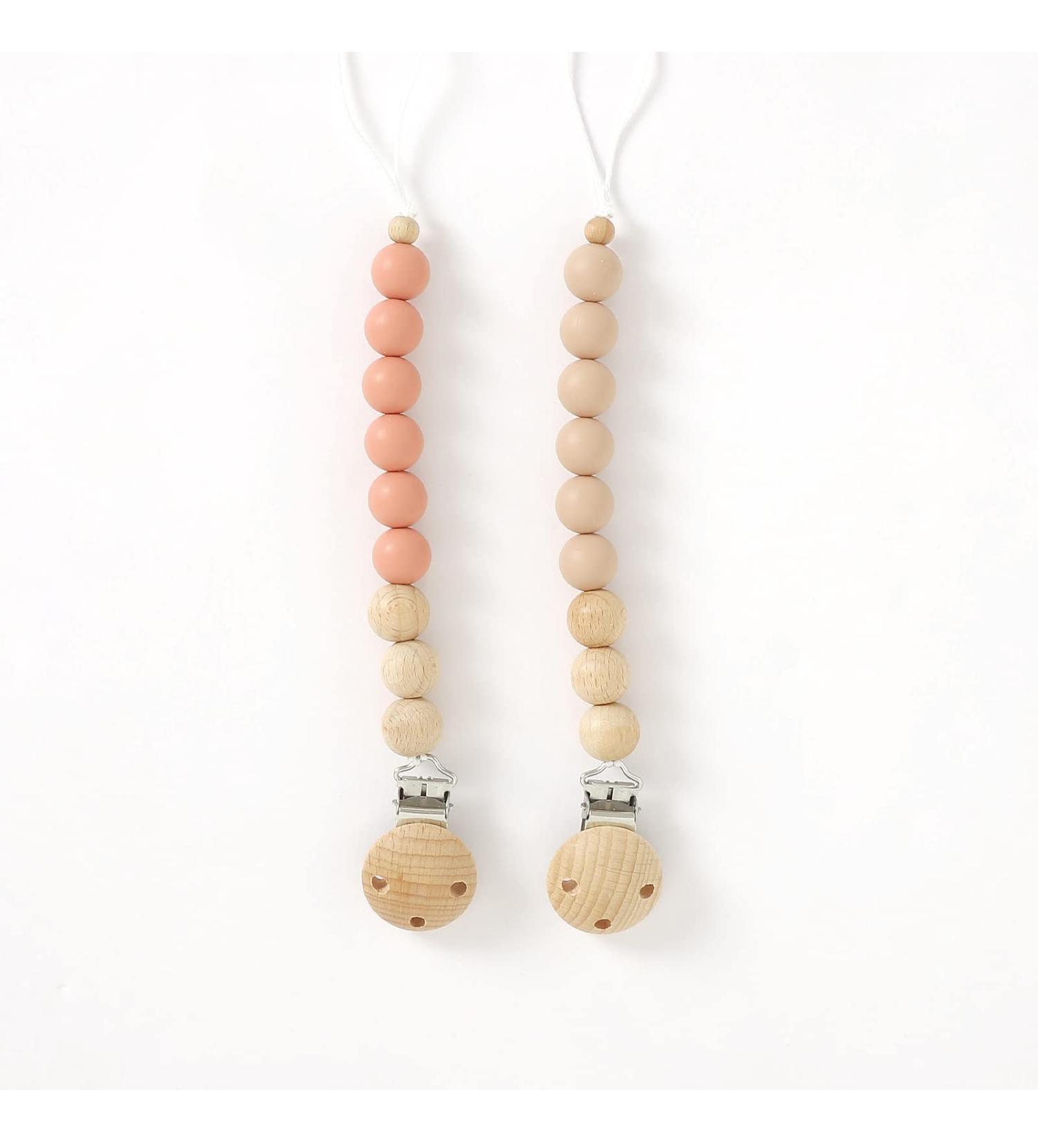 Blumie Dummy Clips Set of 2 for Baby | Silicone Pacifier Holder for Boys and Girls (Pink & Beige) | BPA Free Soother Chains - Buy Online on SooperMarket.com