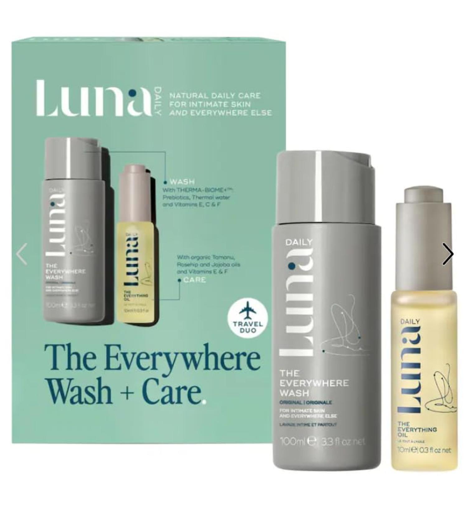 Everywhere Wash + Oil Set | Travel Size Unscented Body Wash & Oil for Women | Natural Hydrating Moisturizer - 100ml - Buy Online on SooperMarket.com