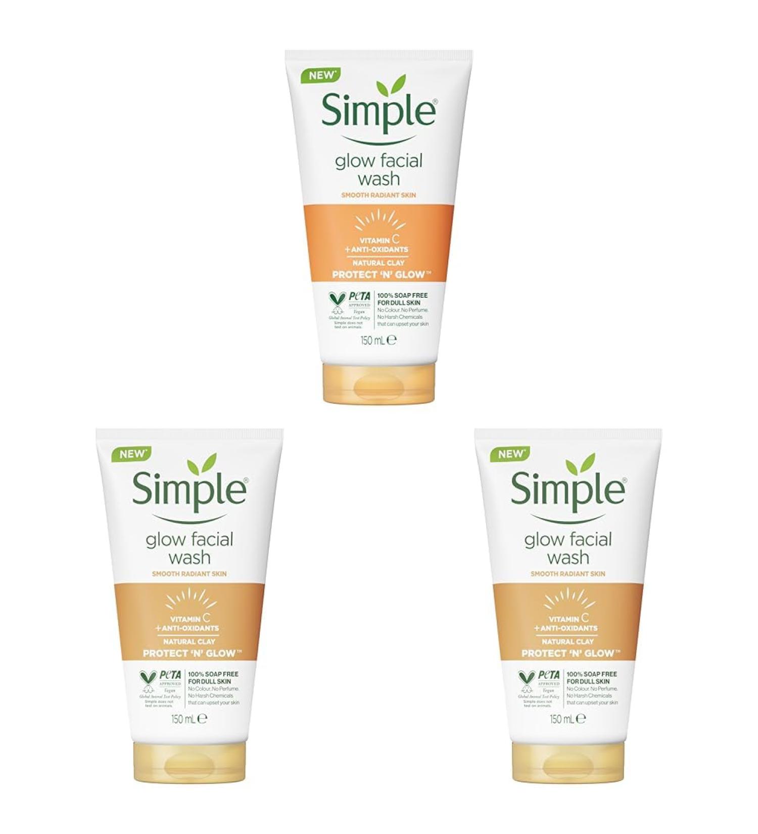 Simple Protect 'N' Glow Express Glow Clay Polish Cleanser leaves skin naturally glowing for expert facial skin care 150 ml (Pack of 3) 150 g (Pack of 3) - Buy Online on SooperMarket.com