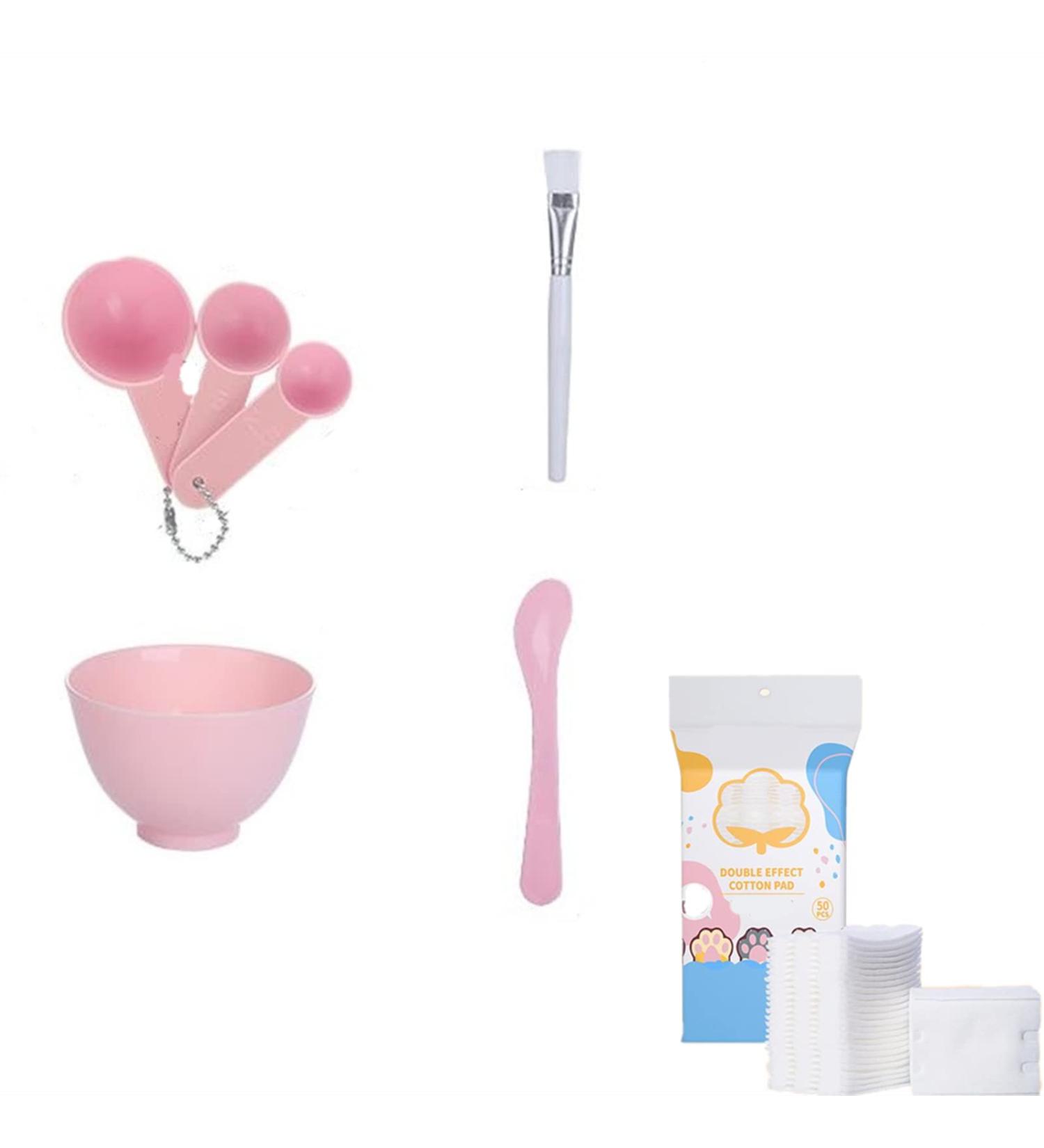Face Mask Mixing Bowl Set +50pcs Cotton Pads Plastic 6 in 1 DIY Facemask Mixing Tools Kit with Mask Bowl Stick Spatula Measuring Cup & Mask Brushes (Pink) - Buy Online on SooperMarket.com