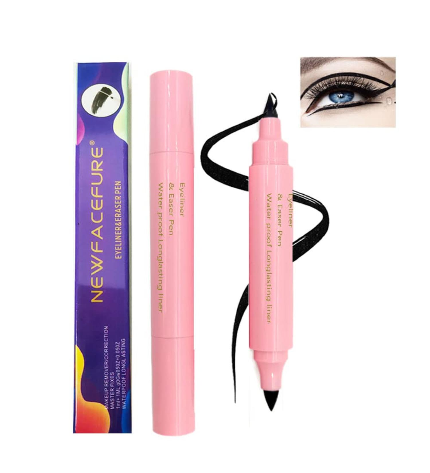 Newfacefure 2in1 Felt Waterproof Eyeliner & Eraser Pen - Pink, 2 Tips | Makeup Corrector Cleansing Pen - Buy Online on SooperMarket.com