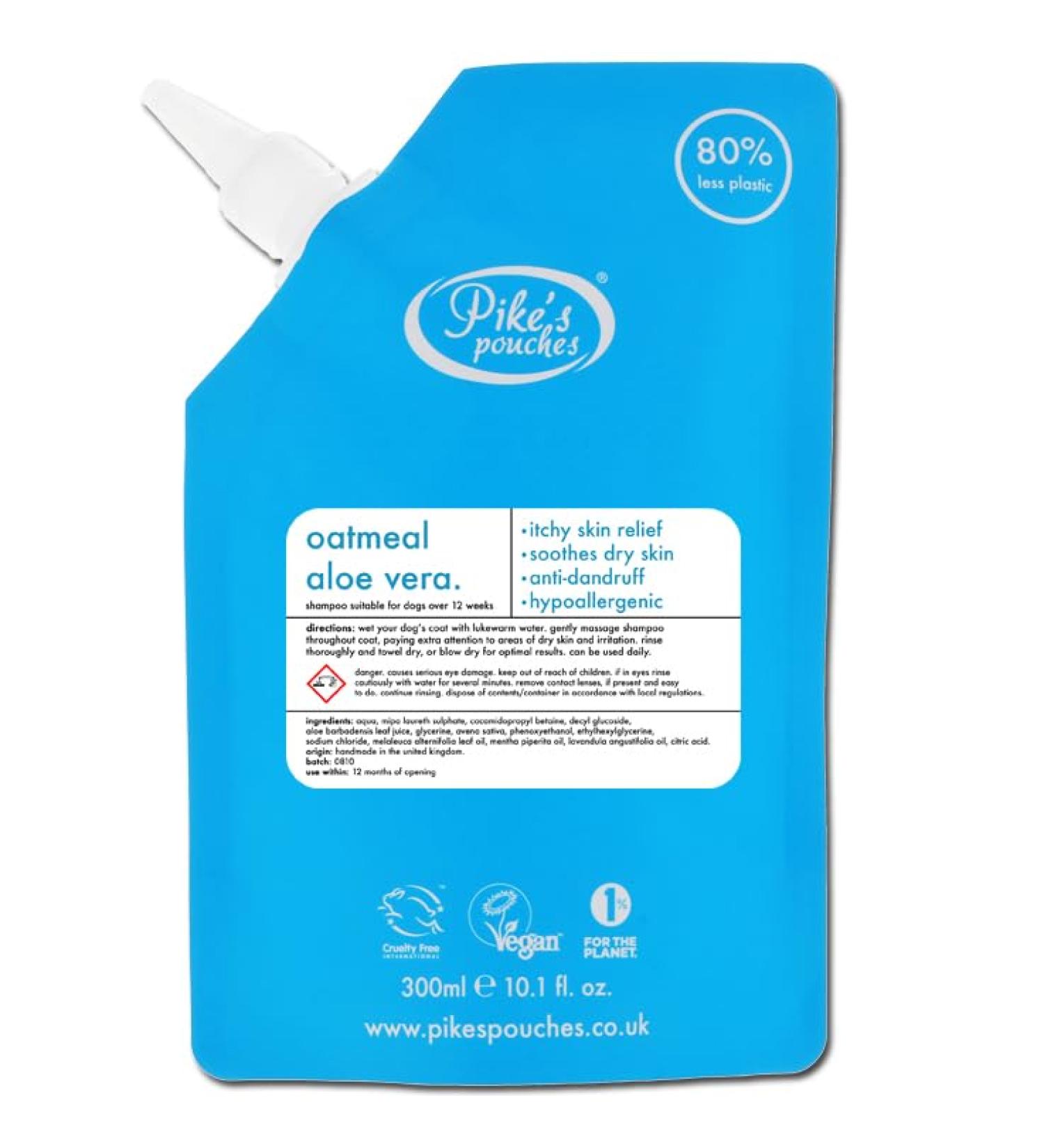 Oatmeal Aloe Vera Dog Shampoo for Dry Itchy Flaky Skin Gentle on Sensitive Skin & Hypoallergenic | Natural Soothing Anti Itch Anti Dandruff & Allergy Relief Dog Conditioner | Pikes Pouches (300ml) 300 ml (Pack of 1) - Buy Online on SooperMarket.com