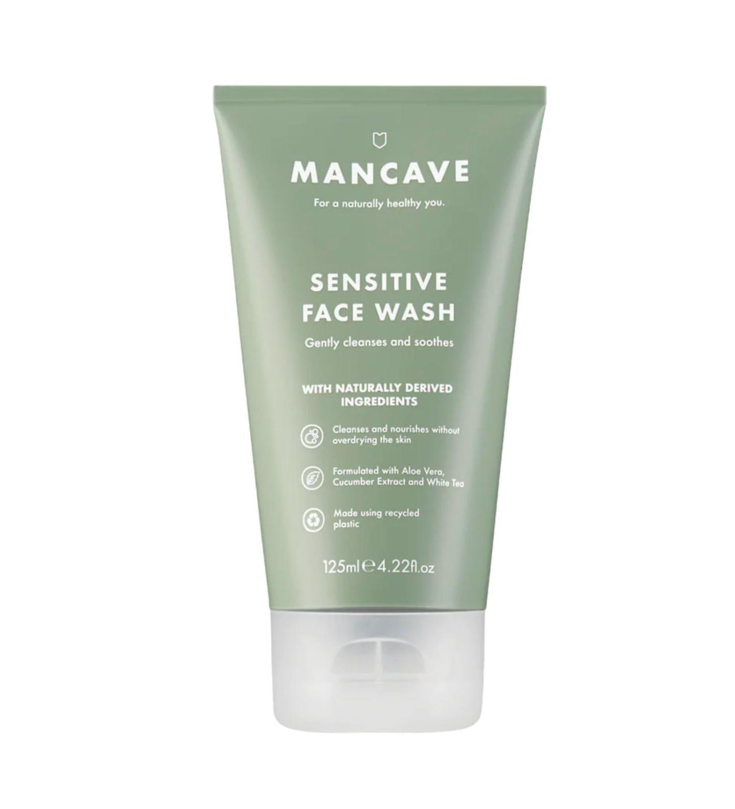 ManCave Sensitive Face Wash 125ml for Men with Cucumber Extract, White Tea & Aloe Vera | Dermatologically Tested, Vegan Friendly - Buy Online on SooperMarket.com