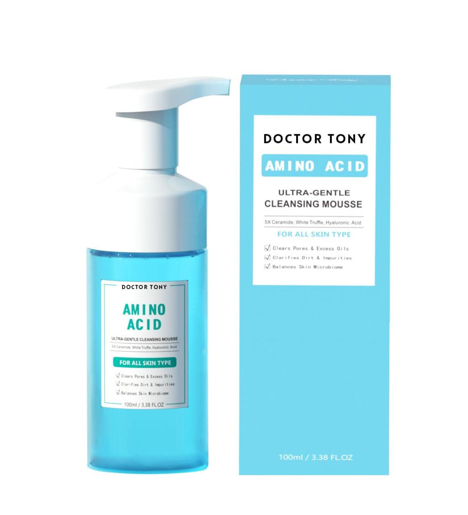 Amino Foaming Cream Cleanser Blackhead Deep Pore Facial Cleansing Mousse Face Cleanser Oily Skin Face Wash with Hyaluronic Acid Removes Excess Oil