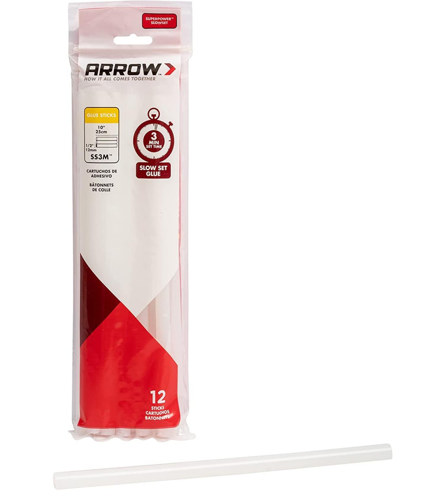 Arrow SS3M Full Size Slow Set Glue Sticks for Hot Glue Guns  Use for High Temp and Low Temp Crafting  Hobbies  and General Repair Projects  10-Inch by 1/2-Inch  Clear  12-Pack - Buy Online on SooperMarket.com