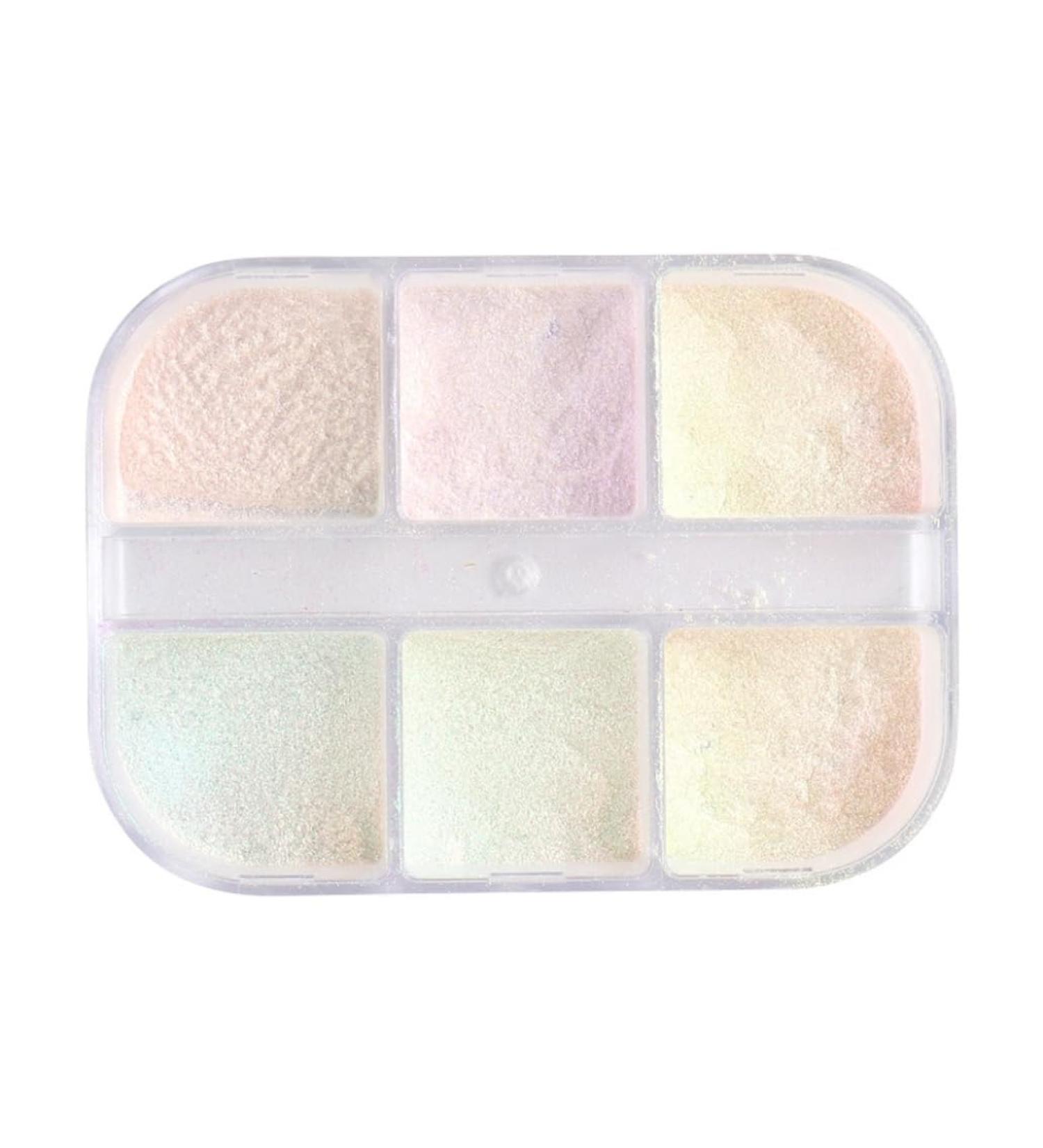 Chrome Nail Powder Nail Art Holo Powder Mirror Effect Pigment Glitter Body Face Decoration 6 Grids - Buy Online on SooperMarket.com