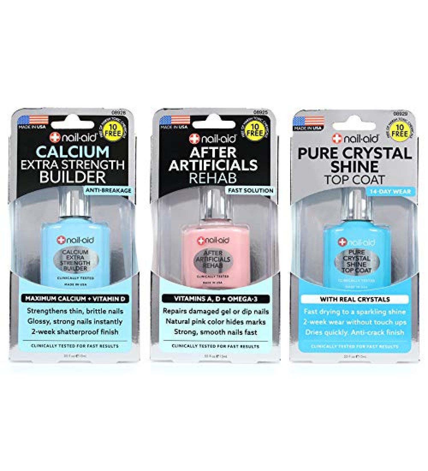 Nail-Aid 3pk Of Calcium Thickener + After Artificials + Pure Crystal Top Coat, French Sheer, N/A, 1.65 Fl Ounce French Sheer 1.65 Fl Oz (Pack of 1)