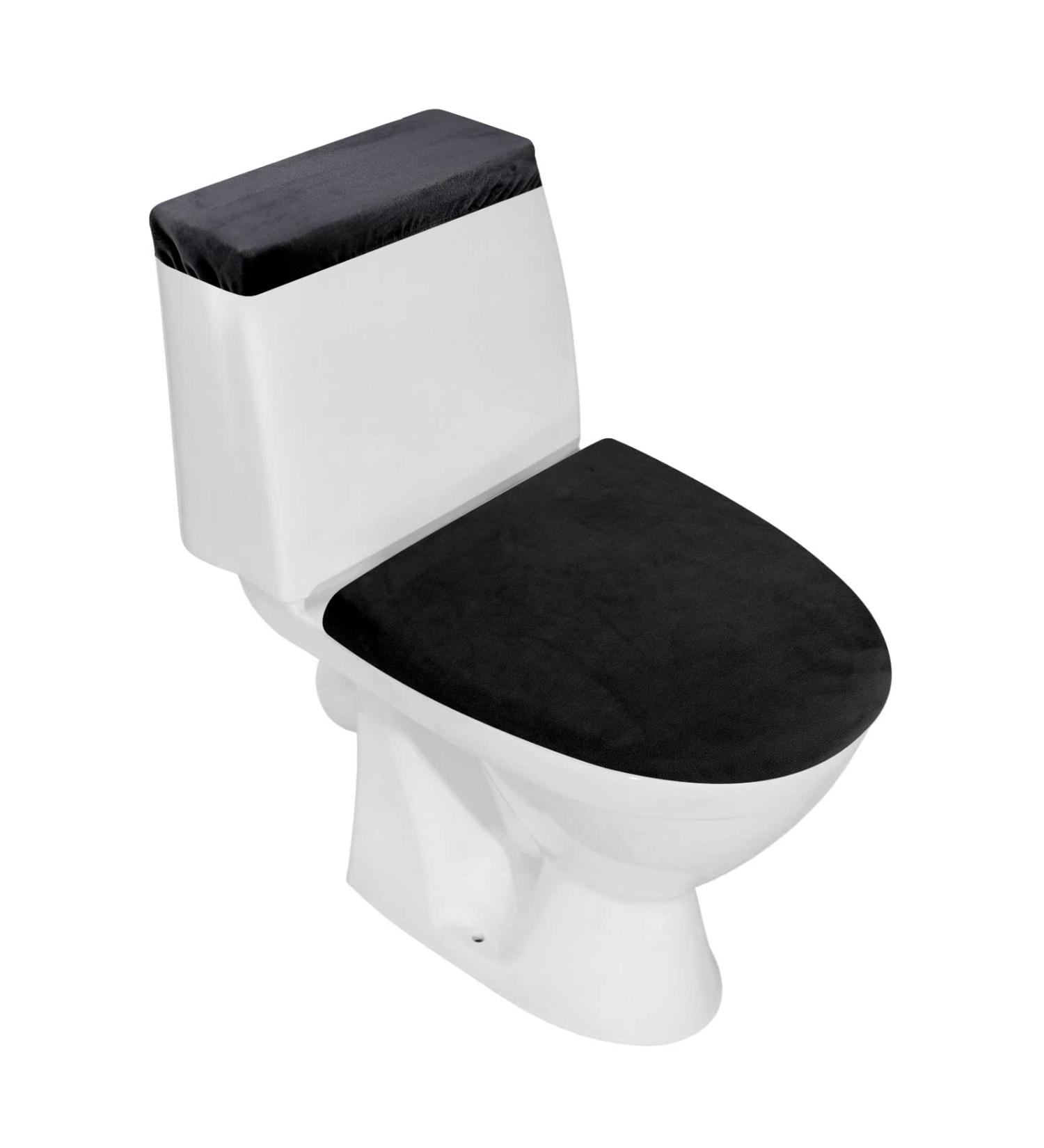 Stretch Velvet Toilet Lid Cover and Toilet Tank Lid Cover  Bathroom Super Soft Toilet Lid Cover Set Luxury Velvet Plush  with Elastic Bottom  Machine Wash  Black - Buy Online on SooperMarket.com
