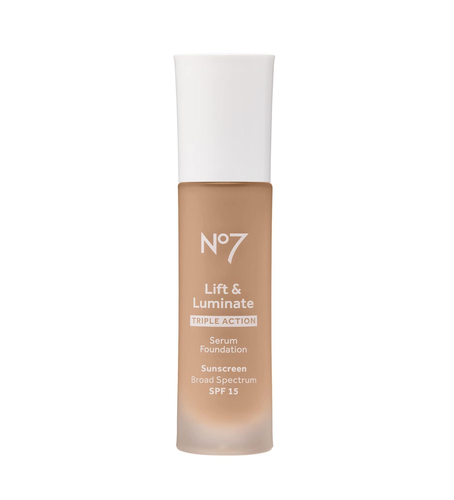No7 Lift & Luminate Triple Action Serum Foundation - Latte - Medium-Buildable Coverage Foundation with Light Reflecting Particle & SPF 15 for Firmer  More Even Looking Skin (30ml)