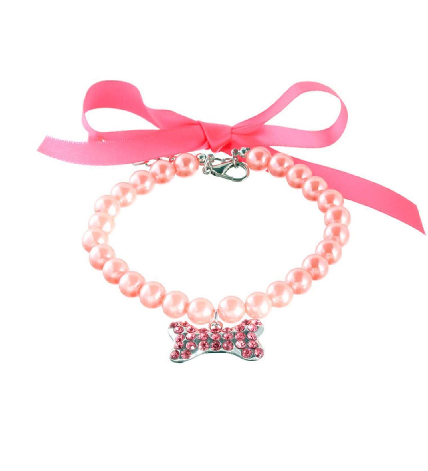 RayMinsino Adjustable Dog Cat Necklace with Pearl Bone Pendant - Stylish Pet Collar in M Size - Buy Online on SooperMarket.com
