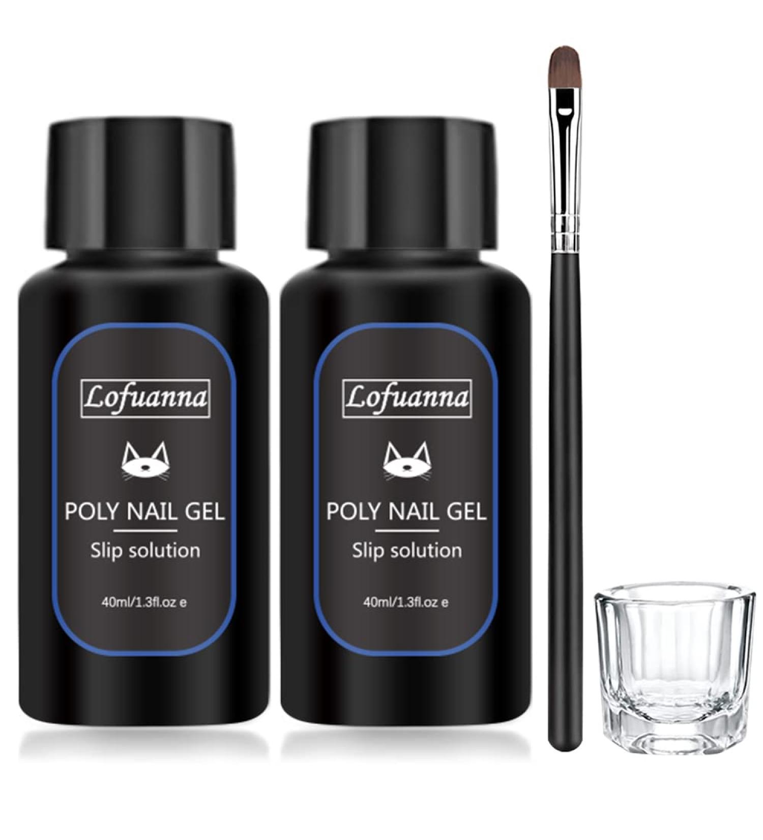 Lofuanna Poly Gel Slip Solution 80ML - Professional Kit for Extender Gel Builder Gel UV/LED Nail Tips - with Nail Brush and Acrylic Glass - 2PCS - Buy Online on SooperMarket.com