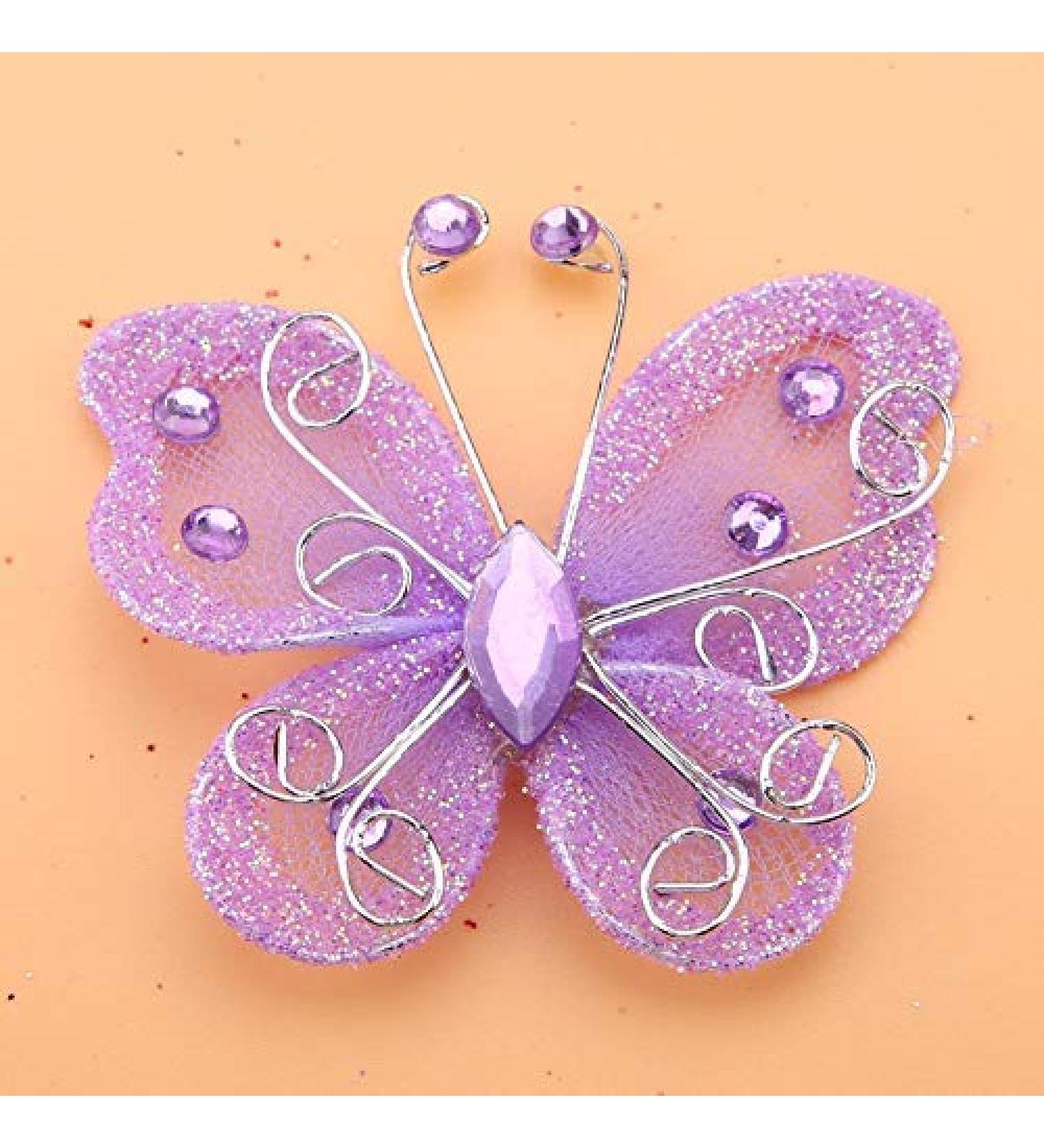 24pcs Purple Christmas Butterfly Ornaments - Glitter Mesh Wire Decor for Wedding Party, Clothing, Wall & Tree DIY Supplies - Buy Online on SooperMarket.com