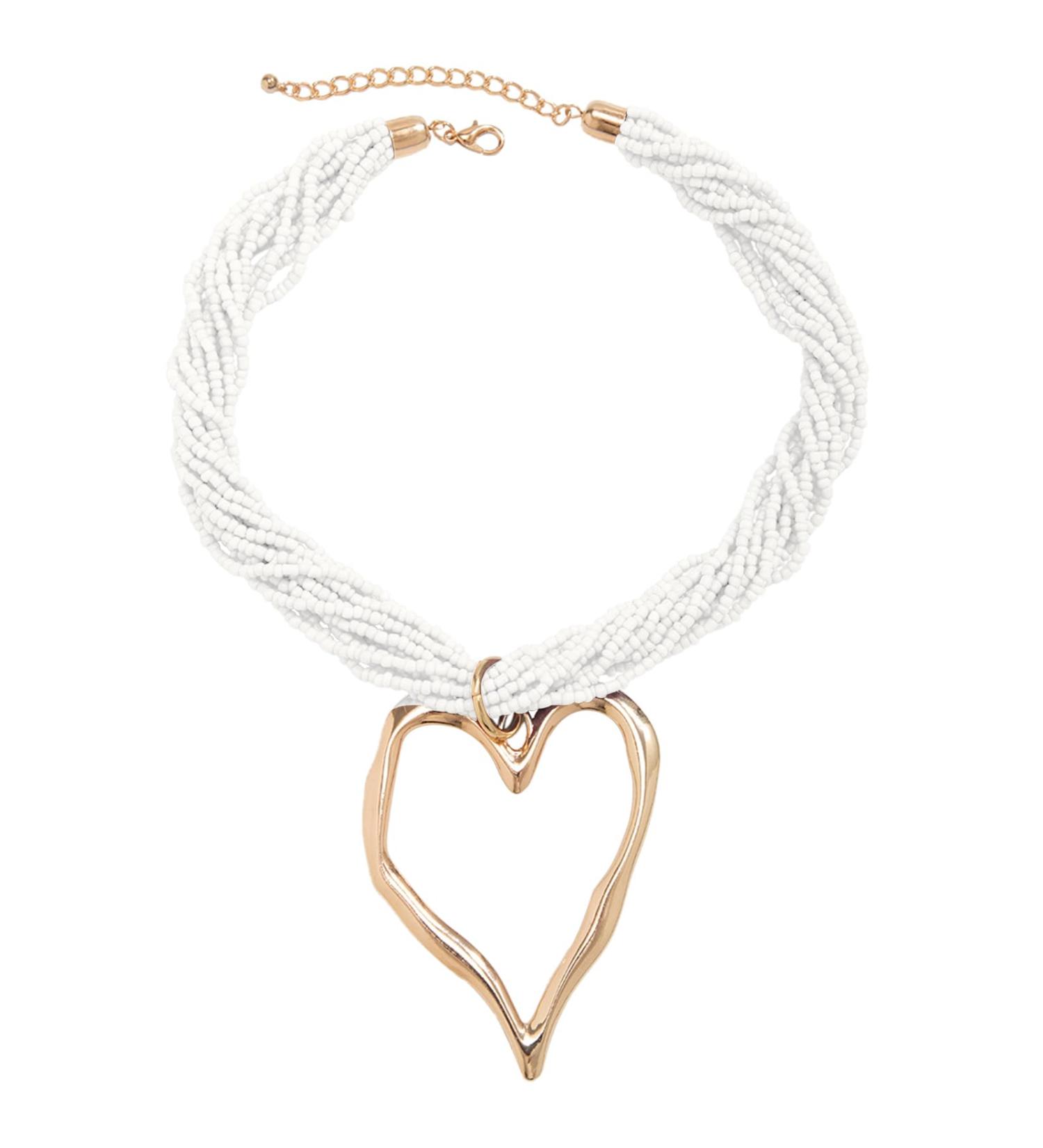 Shop Oralgo's Fashionable Multi-Layered Pearl Choker Necklace with Large Metal Heart - Gold & White Statement Jewelry for Collarbone Style - International Shipping Available - Buy Online on SooperMarket.com