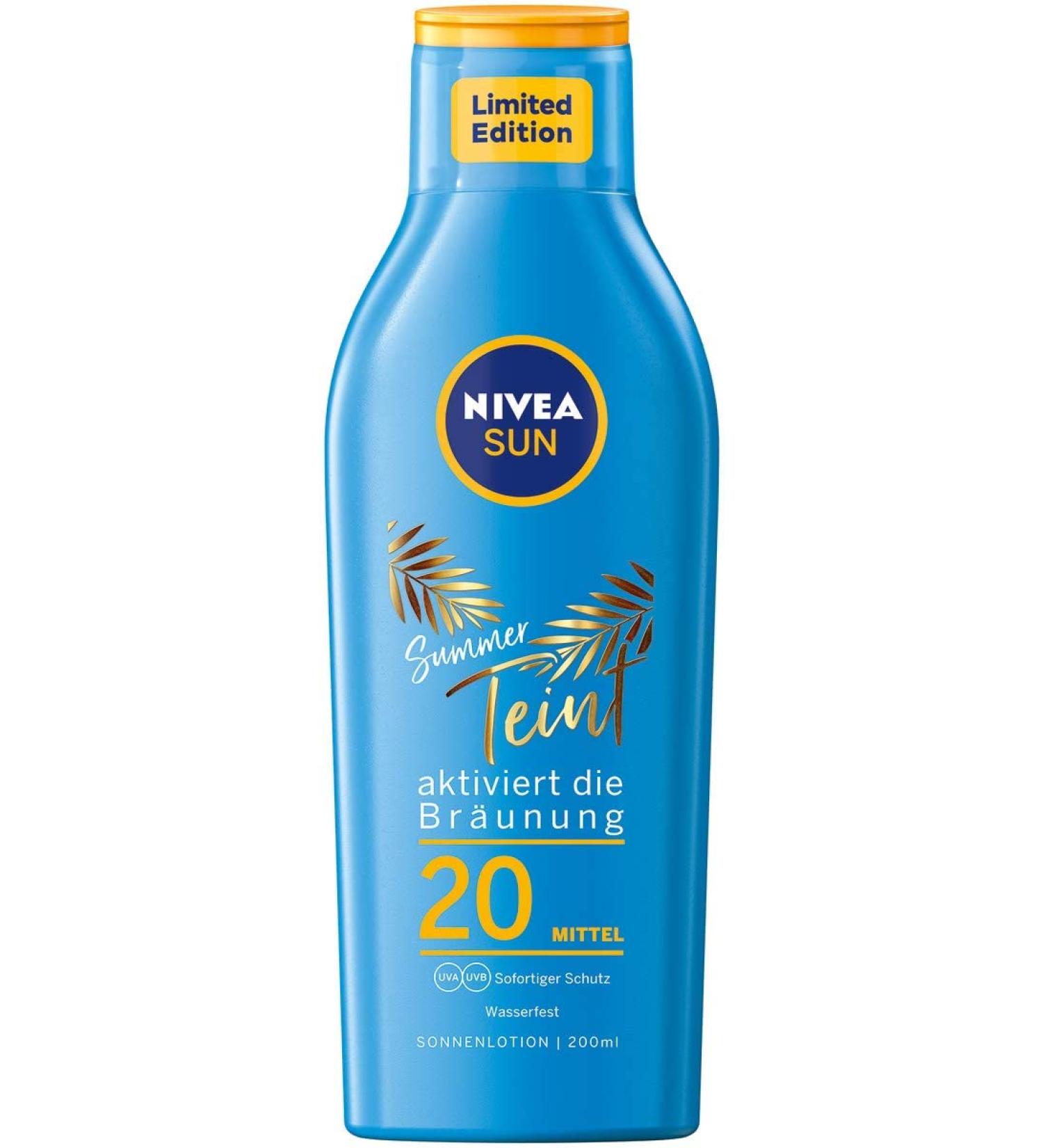 NIVEA Sun Schutz & Braune Sunscreen LSF 20 | Sun Milk with Pro-Melanin Extract for Even Tan & Immediate UVA/UVB Protection - 200 ml - International Shipping Available - Buy Online on SooperMarket.com