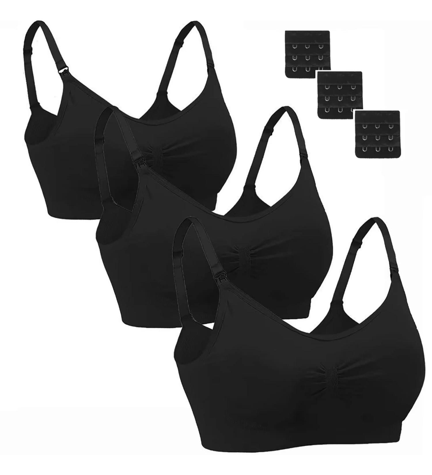 Dreamburn Maternity Nursing Bra | Wireless Seamless Comfort | XXL | 4 Rows Adjust Hook | Removable Spill Prevention Pads | Extenders | 3*Solid Black - Buy Online on SooperMarket.com