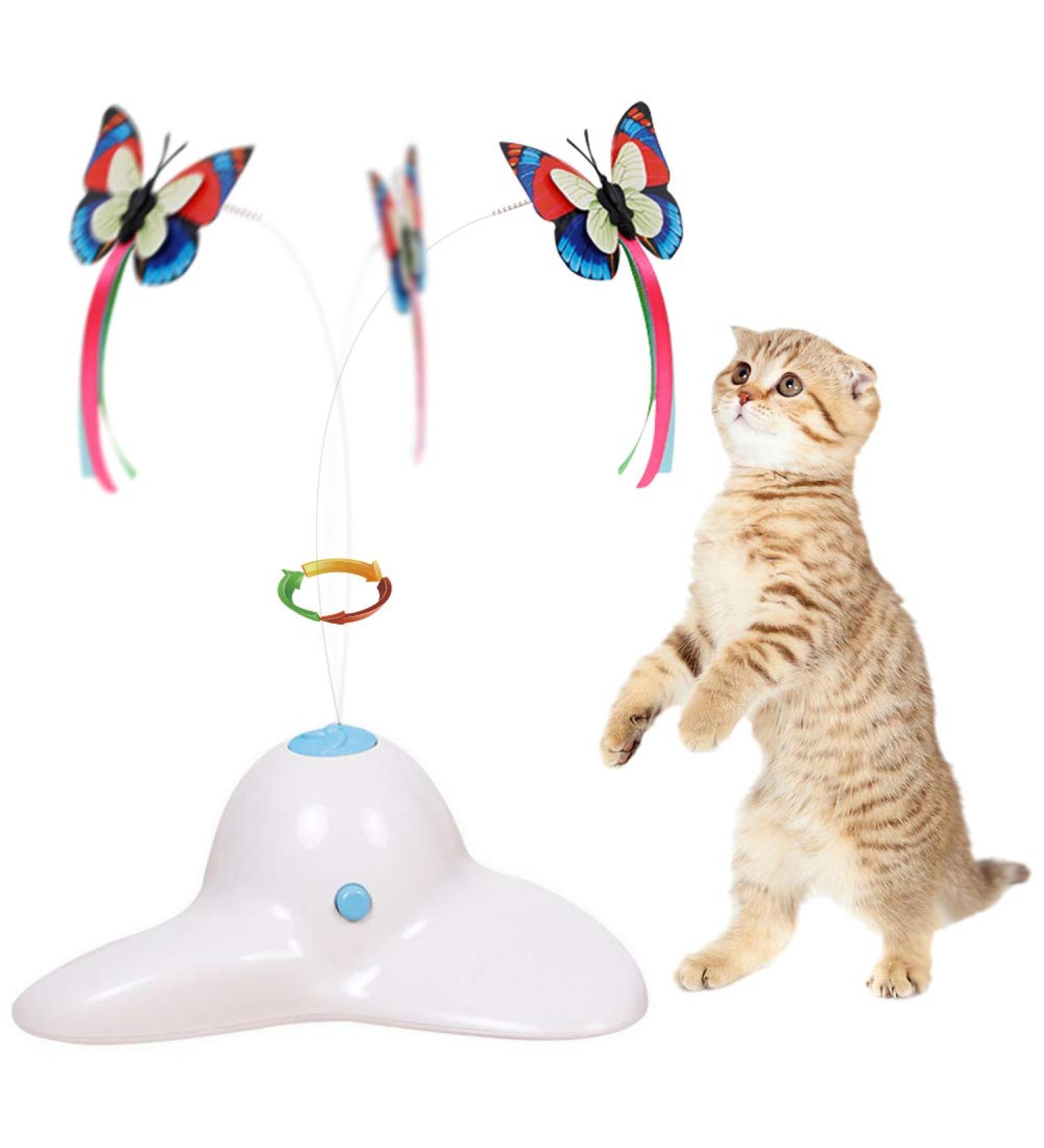 Flurff Interactive Cat Toy Butterfly - Electric Flutter Rotating Kitten Toy for Funny Exercise - Cat Teaser with Replacement White - Shop Now! - Buy Online on SooperMarket.com