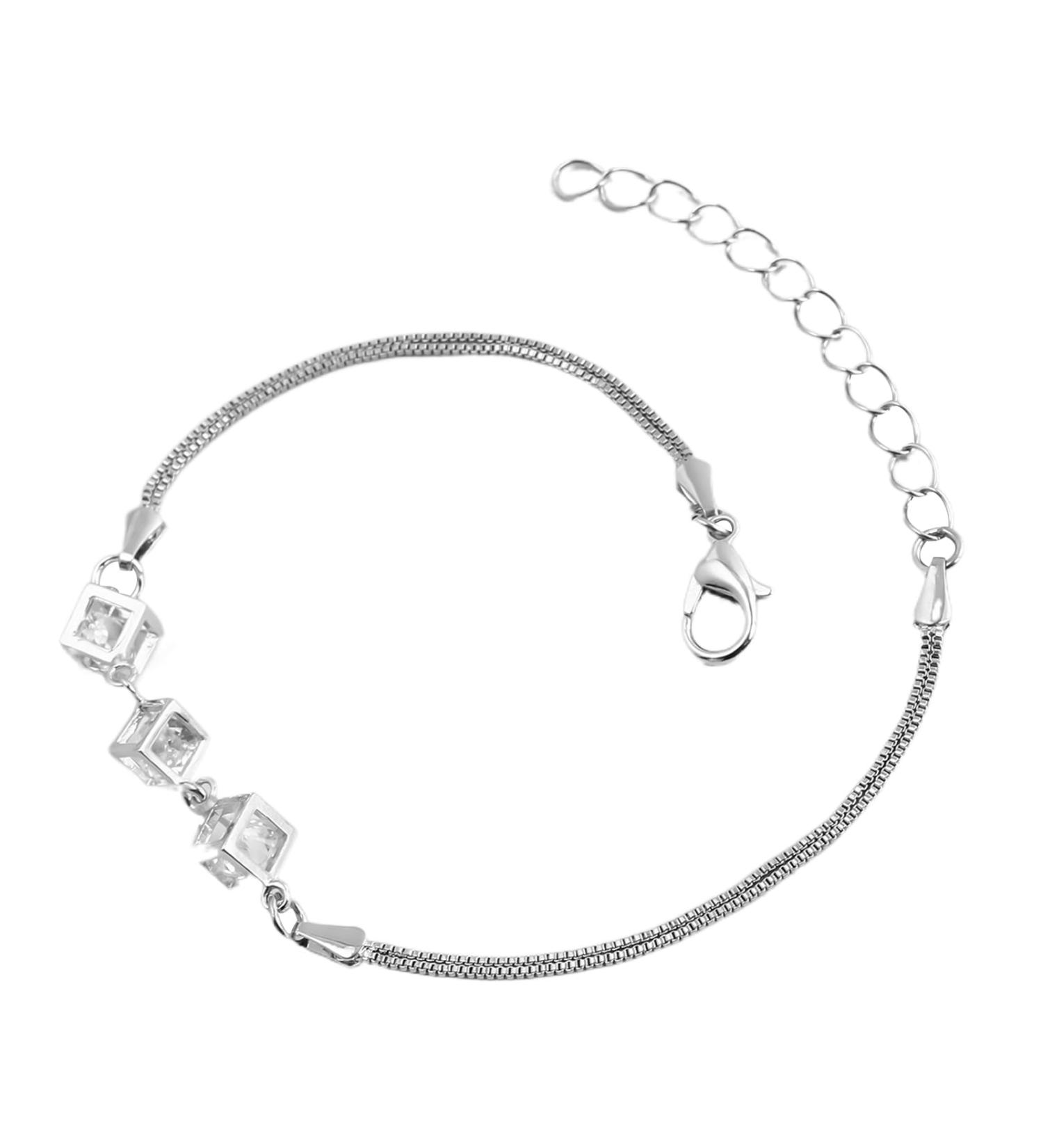 Oralgos Zircon-Cube Bracelet - Elegant Adjustable Crystal Chain Jewelry for Couples & Anniversaries - Buy Online on SooperMarket.com