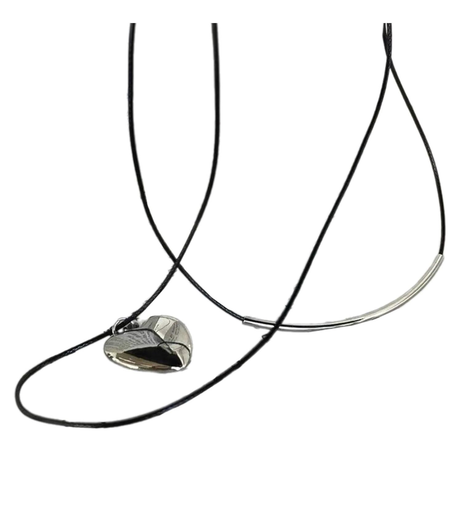 Shop Oralgos Fashionable Heart Pendant Necklace - Double-Layer Leather Cord Adjustable Women's Accessory - Buy Online on SooperMarket.com