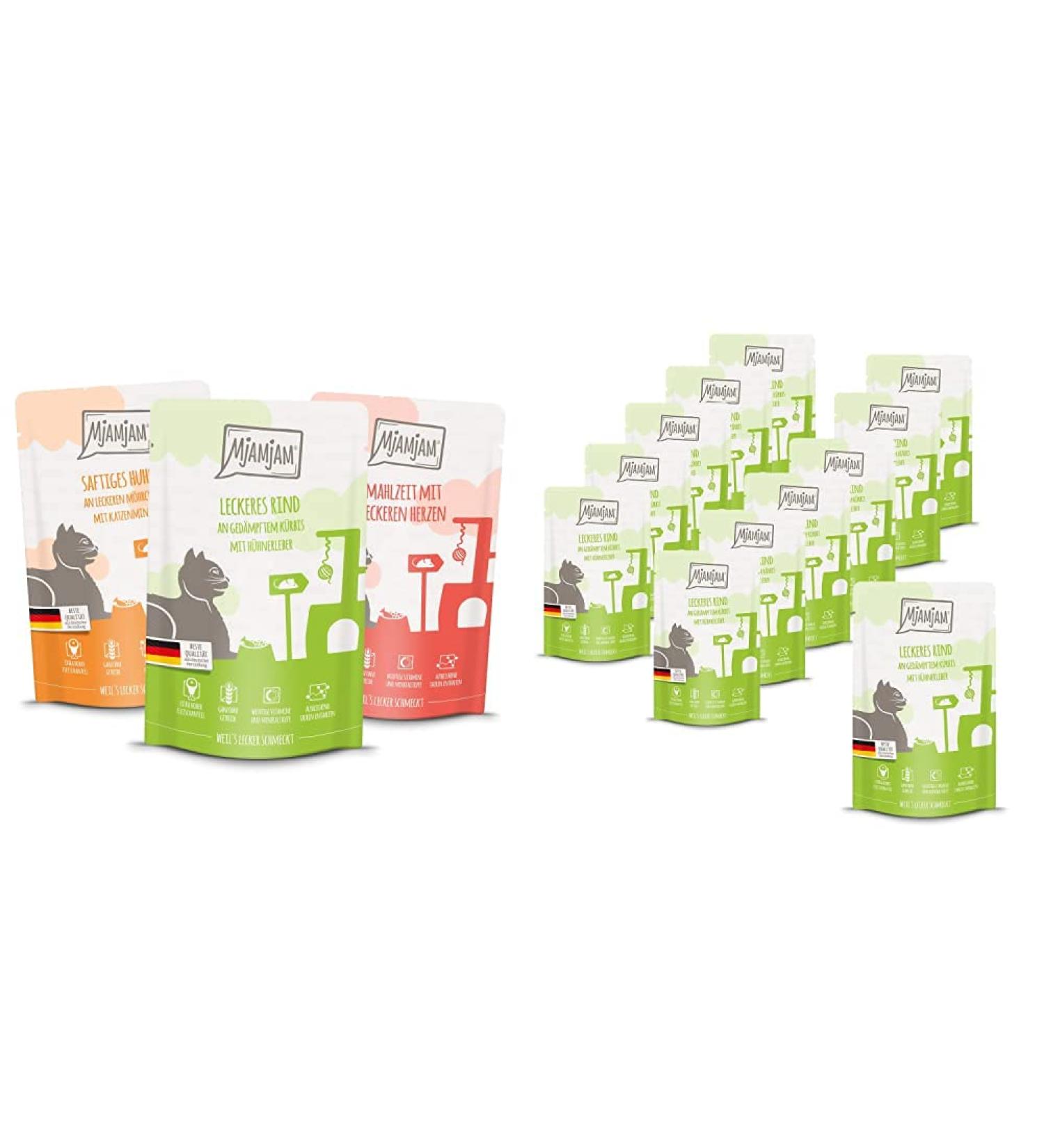 Mjamjam Premium Grain-Free Wet Cat Food Bundle Mix Pack 1 (Chicken Beef Veal Turkey) - 12 x 125g Extra Meat for Healthy Cats - Buy Online on SooperMarket.com