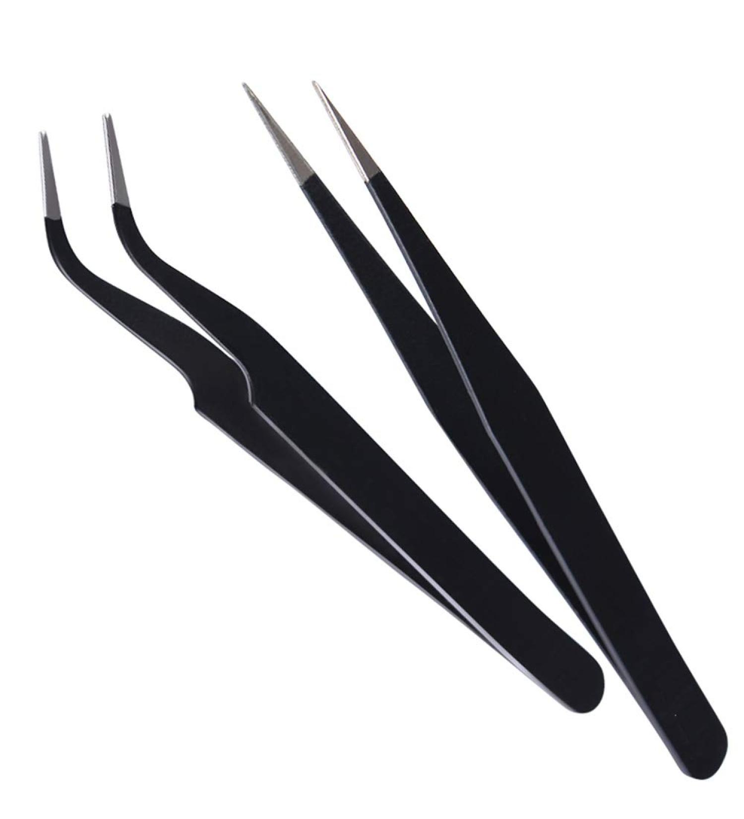 Supernine Stainless Steel Straight Curved Nail Art Rhinestone Studs DIY Precision Tips Tweezers Black