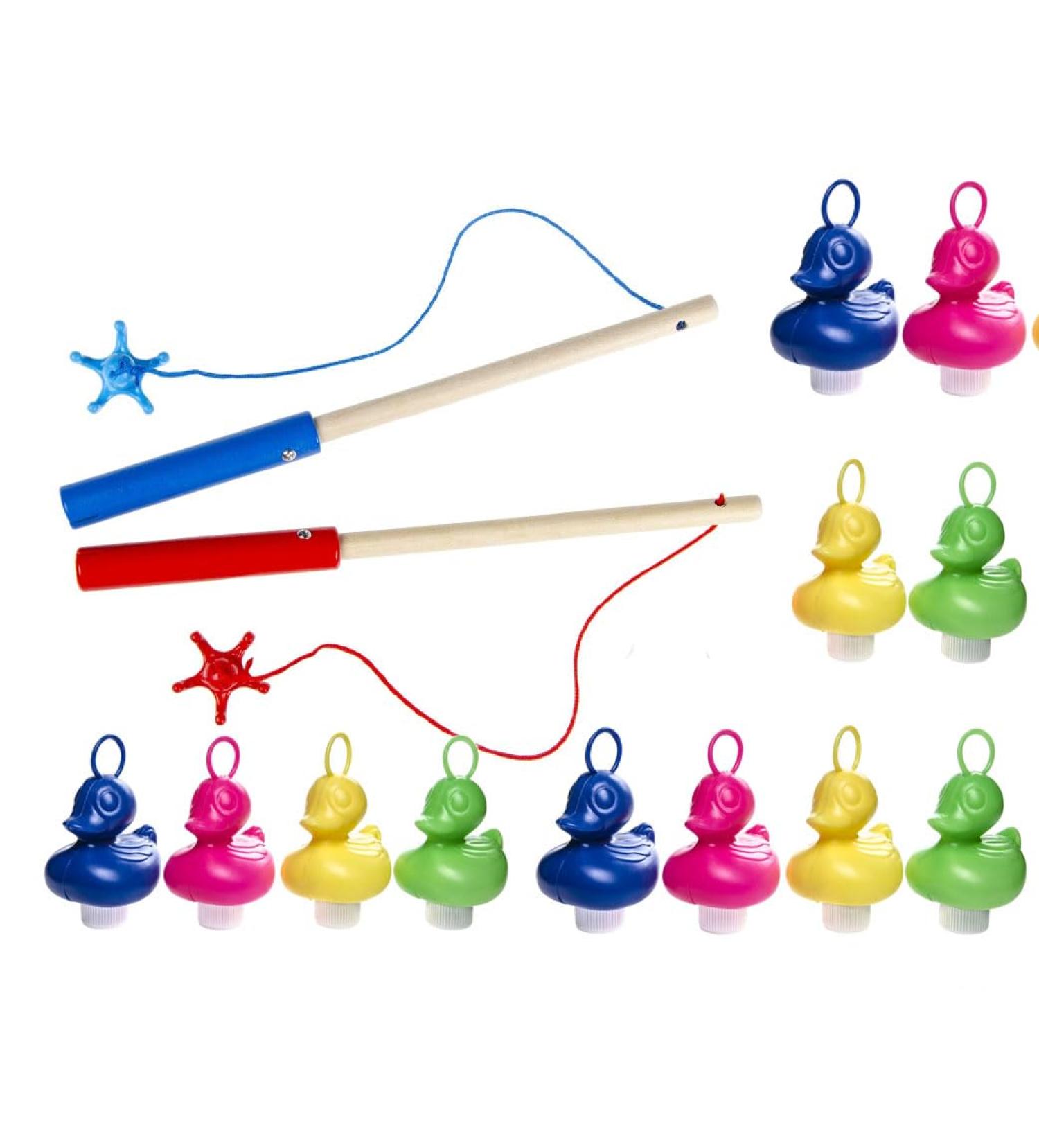 Colorful Duck Fishing Set - 12 Ducks & 2 Wooden Rods for Fun International Shipping! - Buy Online on SooperMarket.com