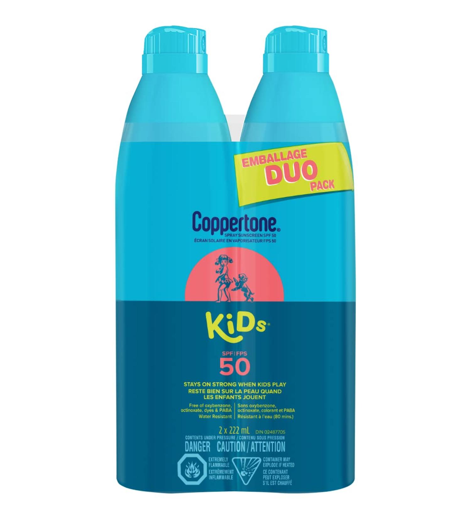 Coppertone Kids Sunscreen Continuous Spray Spf 50 Duo Pack (2 X 222 ml.) Hypoallergenic Sun Protection for Children Water Resistant Face and Body Spray for Kids Spray Value Pack 444 ml. SPF 50 - Spray Continuous Spray 222 ml (Pack of 2) - Buy Online on SooperMarket.com