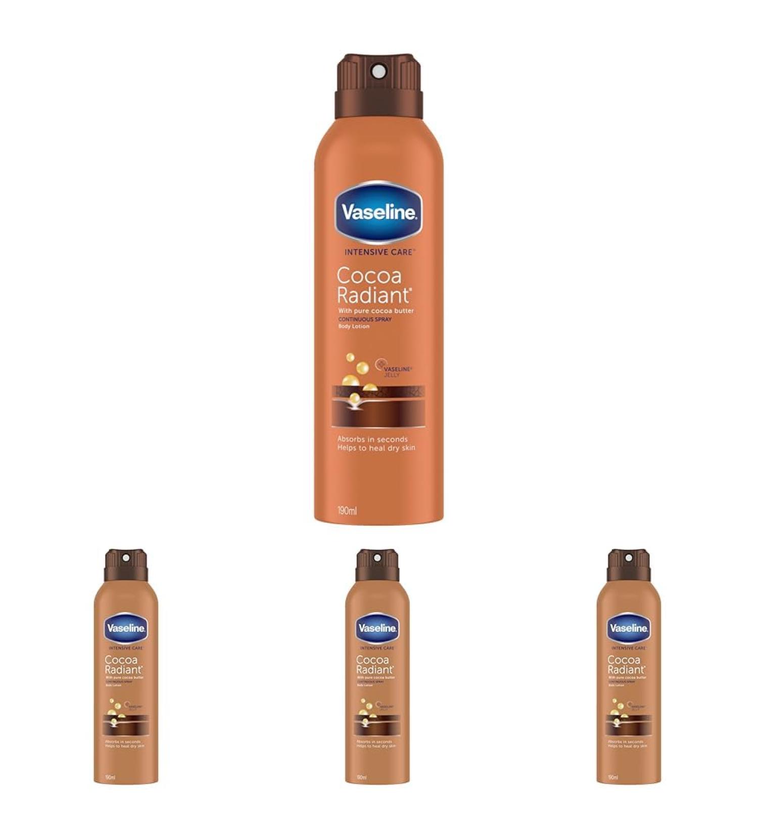 Vaseline Intensive Care Cocoa Radiant Spray Moisturiser with Vaseline jelly for very dry skin 190 ml (Pack of 4) - Buy Online on SooperMarket.com