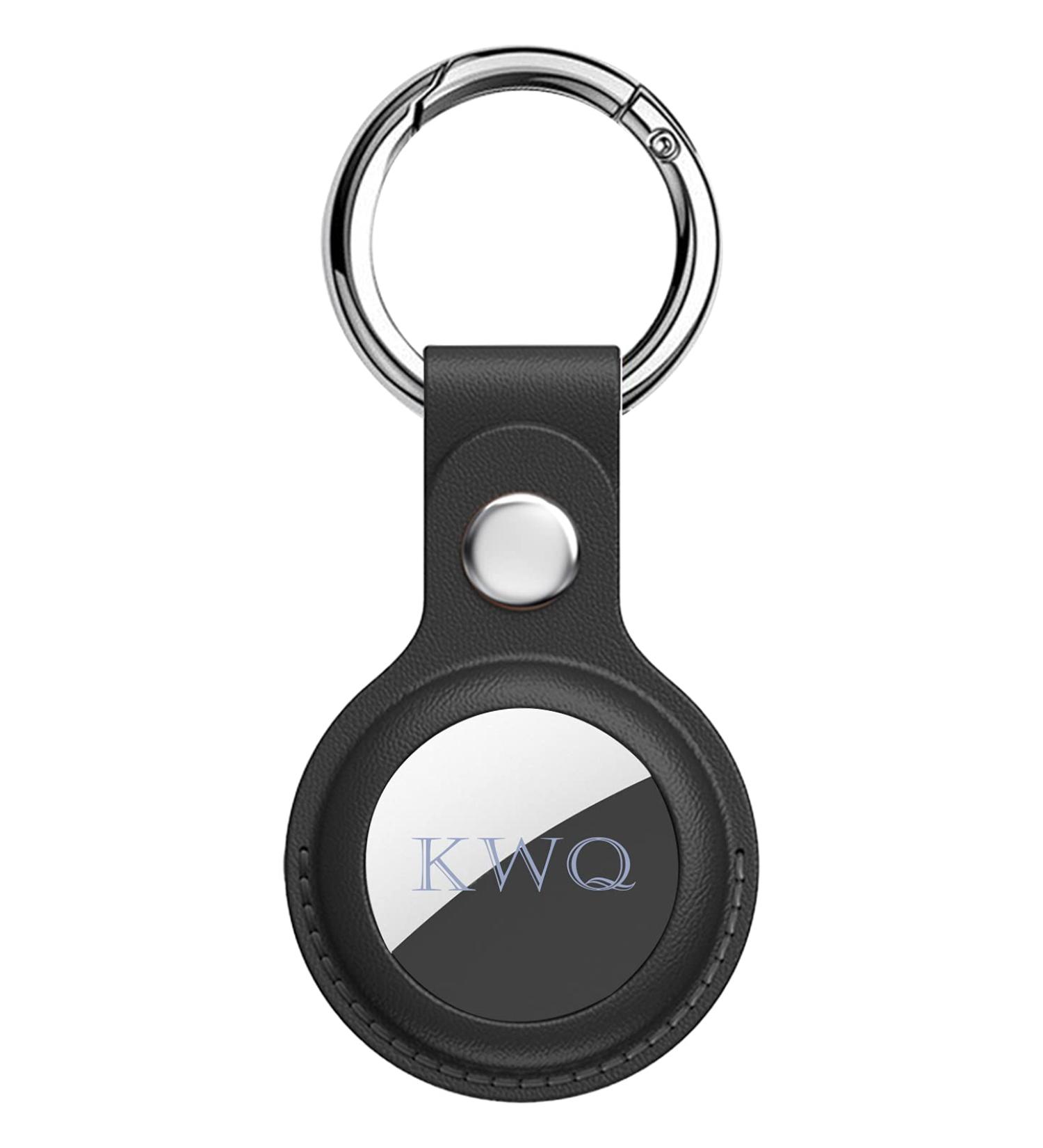 KWQ 2021 Airtag Leather Case with Key Chain | Anti-Scratch GPS Protective Cover for Backpack, Clothing Bag | Black - Buy Online on SooperMarket.com