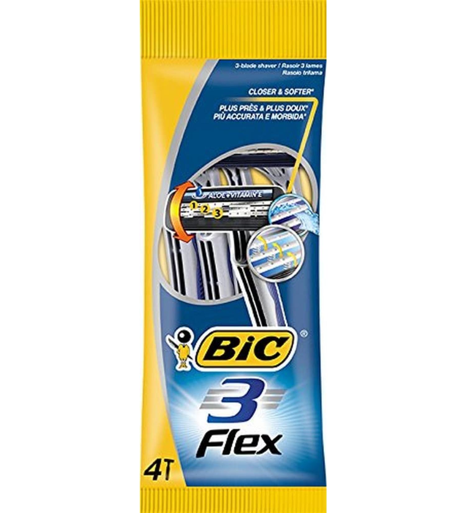 BIC 3 Flex Razor Set for Men - 3 Blades Sensitive Skin 4 Pack - International Shipping Available - Buy Online on SooperMarket.com