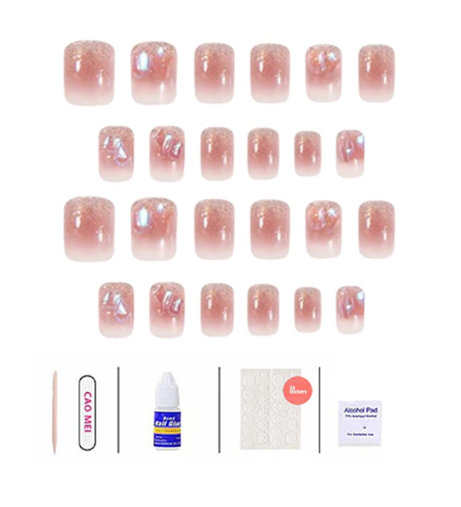 24PCS Press on Nails Short Glue on Nail for Women Shiny French False Nails Fake Nails False Nail with Glue for Girl Nail Art - Buy Online on SooperMarket.com