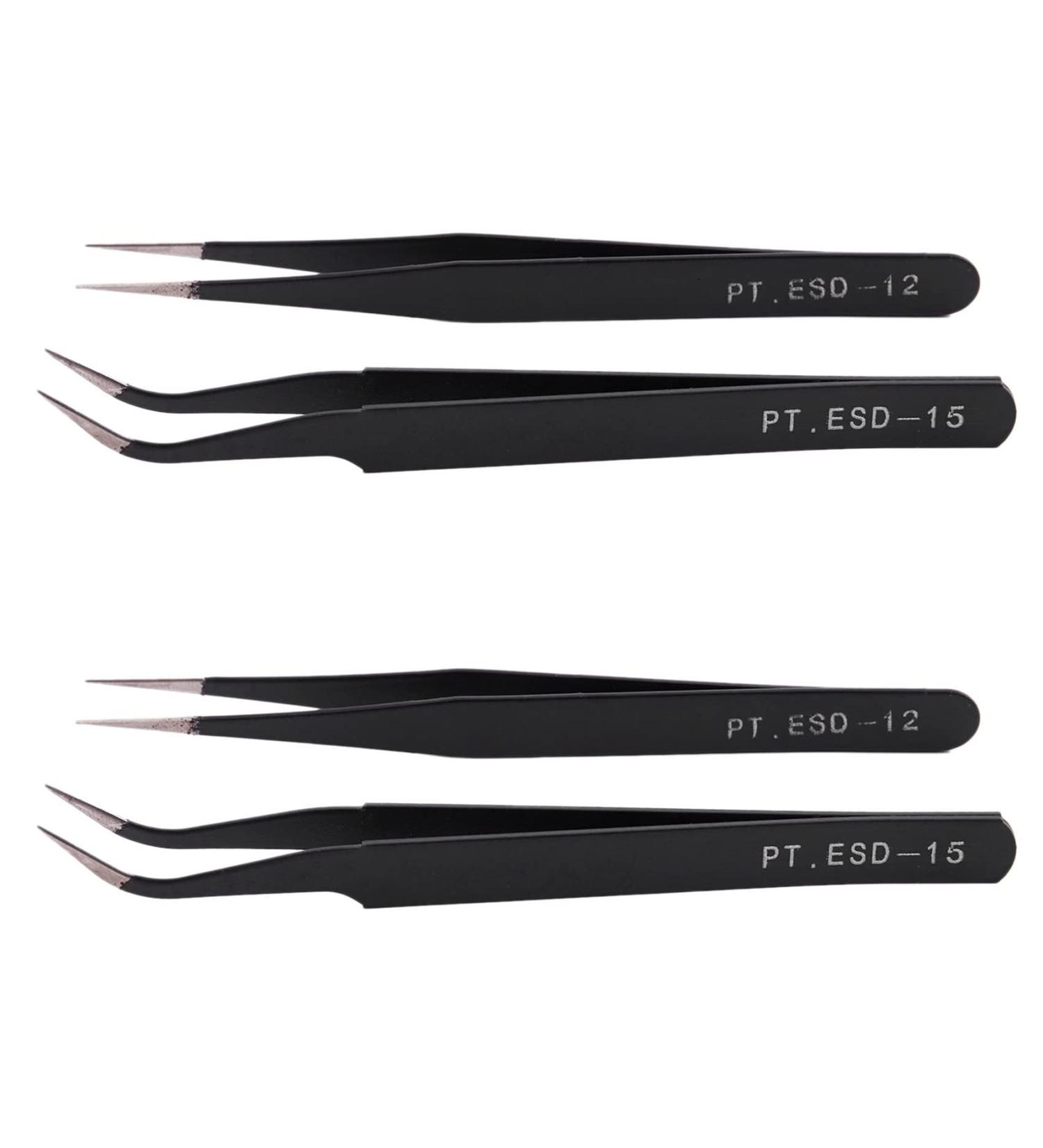 Lodokdre 4X Nail Art Rhinestones Eyelashes Extension Straight & Curved Tweezers Tool Set-Black - Buy Online on SooperMarket.com