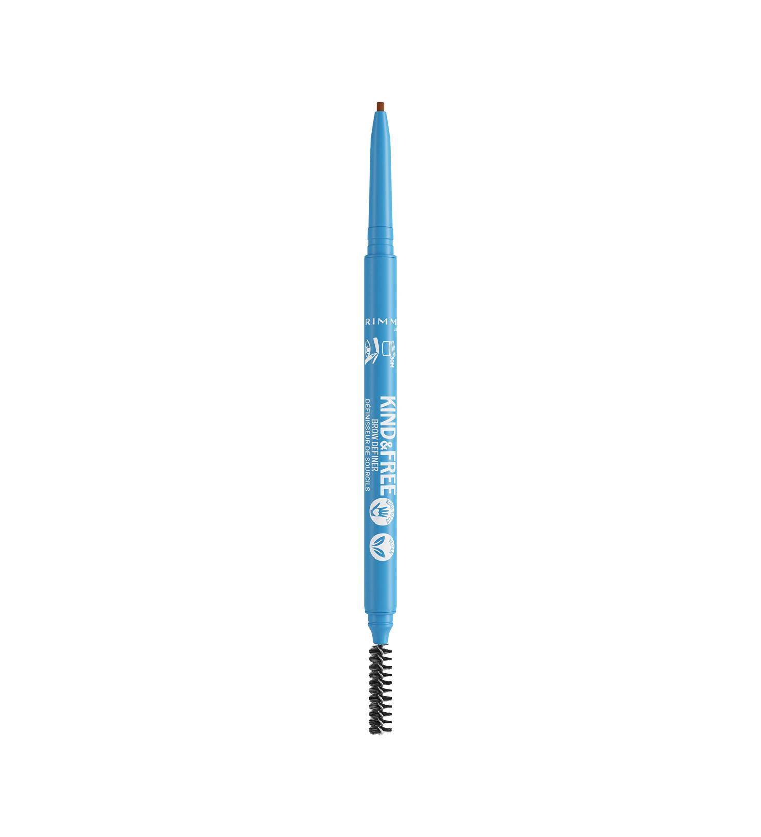 Rimmel London - Kind & Free Brow Definer Dual Ended Ultra Fine Tip and Spoolie NO mineral oils Vegan Formula - Warm Brown - 3 - Buy Online on SooperMarket.com