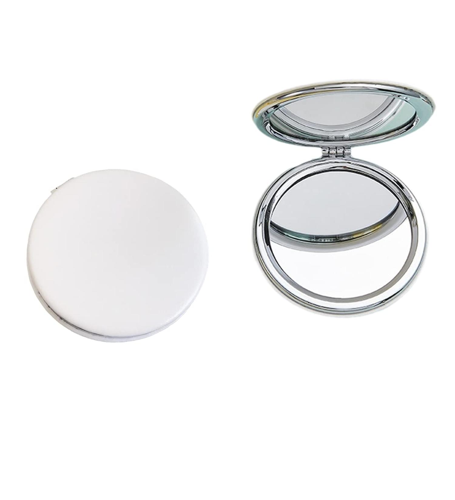 Zcooooool Round Folding Makeup Mirror 8CM - Professional Double-Sided Compact Mirror, PU Surface, Handbag Mirror, White - Buy Online on SooperMarket.com