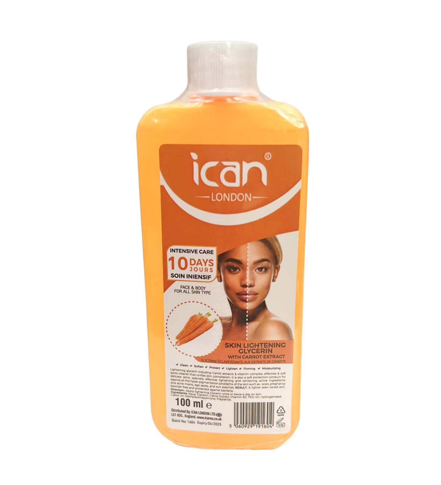 ican London Carrot Extract Skin Lightening Glycerine 100ml - Buy Online on SooperMarket.com
