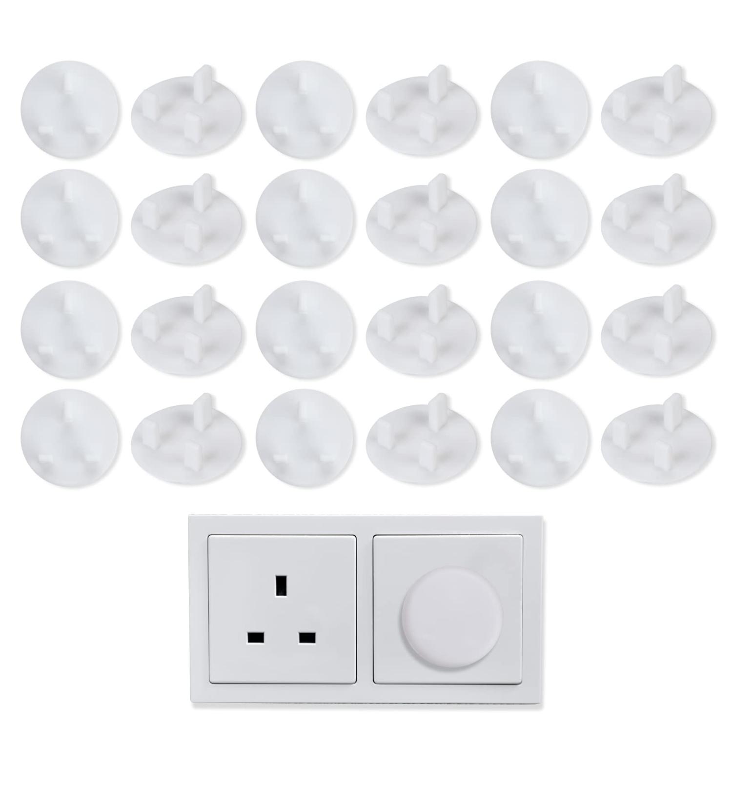 24pcs Plug Socket Covers UK White Safety Plastic Outlet Covers Protector Baby Secutity Shock Prevention Ideal for Children Safety at Home and School&Easy Install - Buy Online on SooperMarket.com