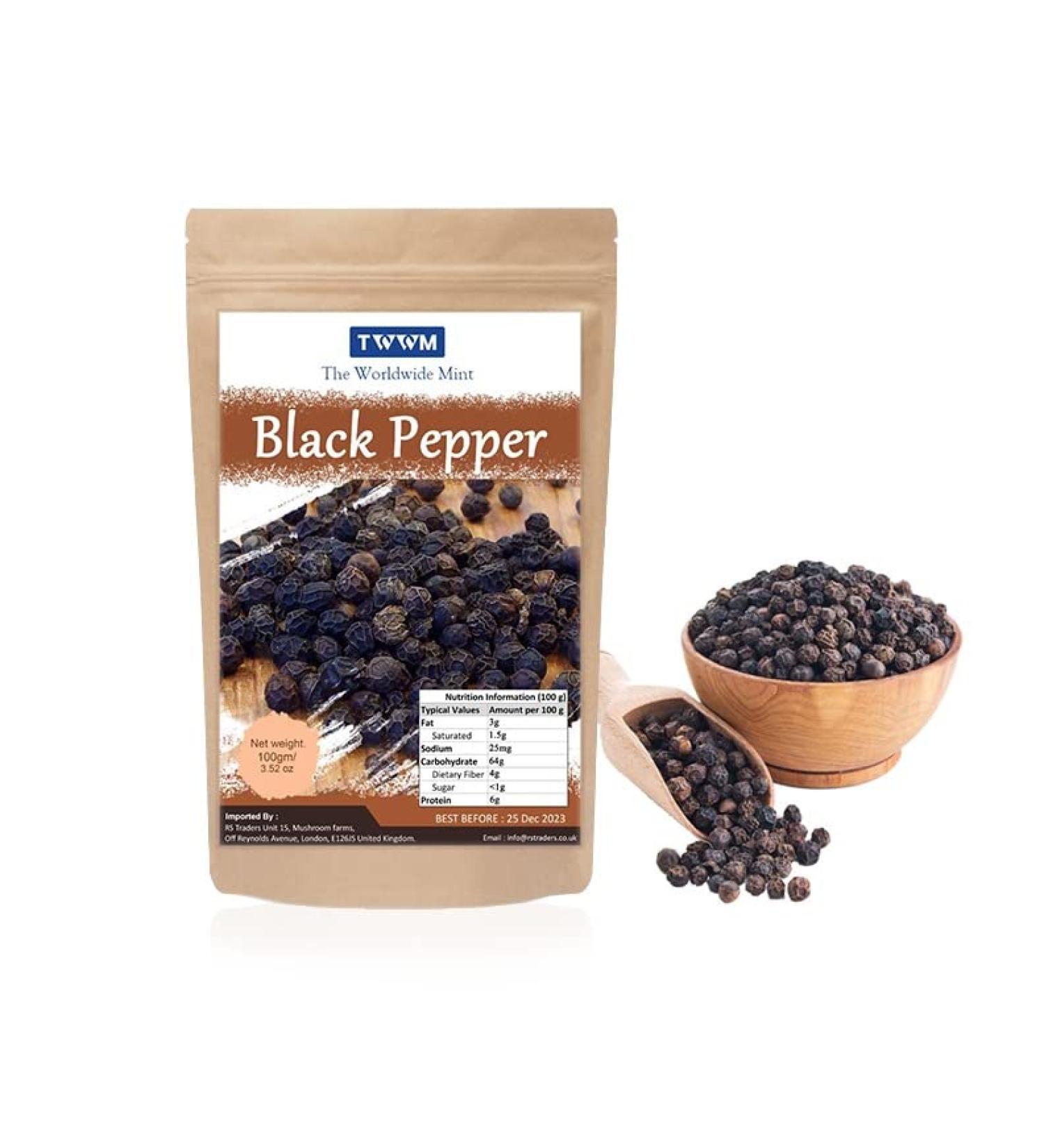 Black Peppercorns 101g - Whole Black Pepper (Kali Mirch) - Natural, Non-GMO, Vegan - Premium Quality with No Additives or Preservatives - Buy Online on SooperMarket.com