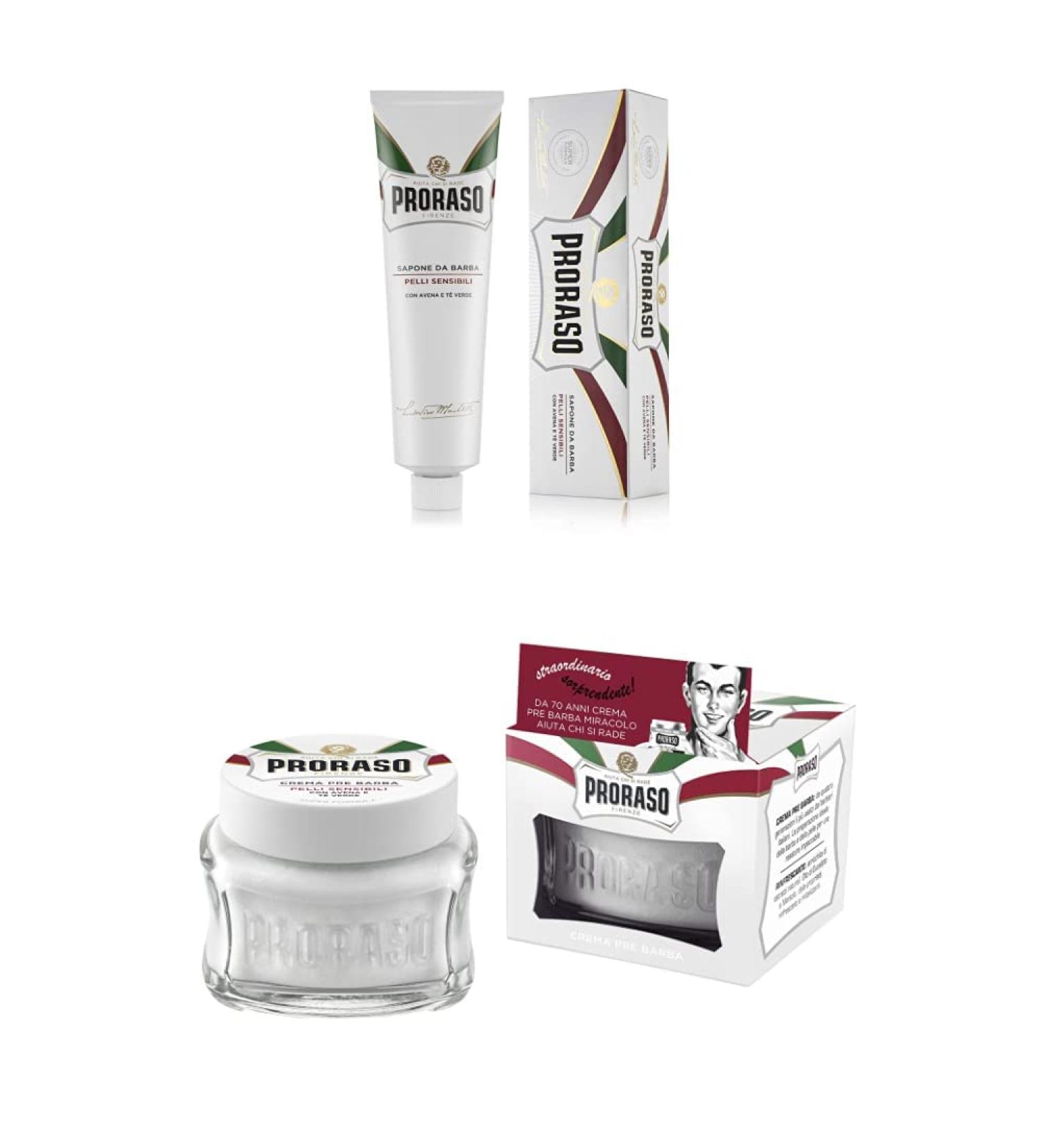Proraso Shaving Cream for Men Sensitive Shaving Cream, 5.2 Oz. & Pre-Shave, 3.6 Oz.