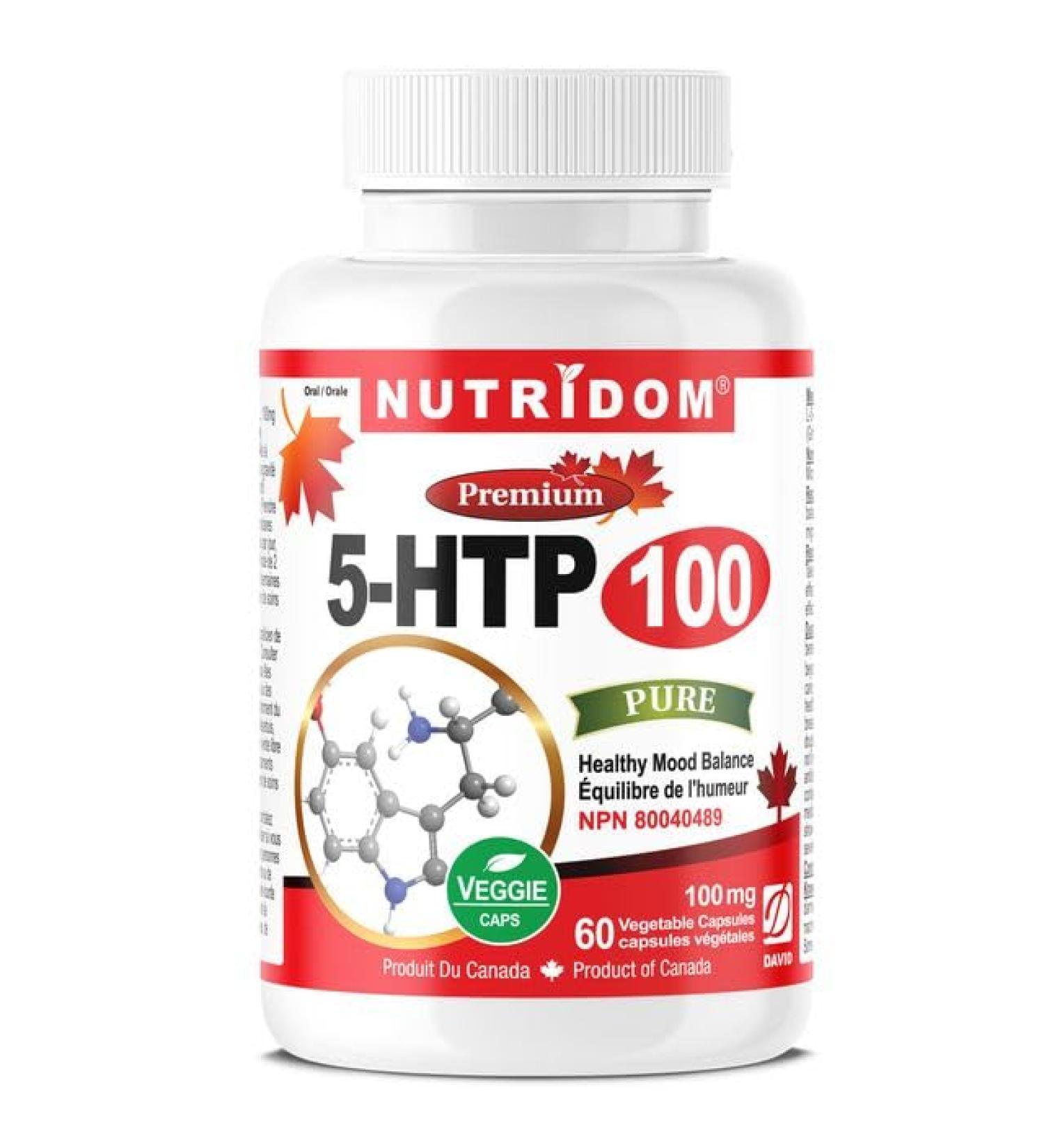 Nutridom 5-HTP 100mg 5-Hydroxy-L-tryptophan Supplement Supports Healthy Mood Balance Non-GMO Vegan Gluten-Free (60 Veggie capsules) - Buy Online on SooperMarket.com