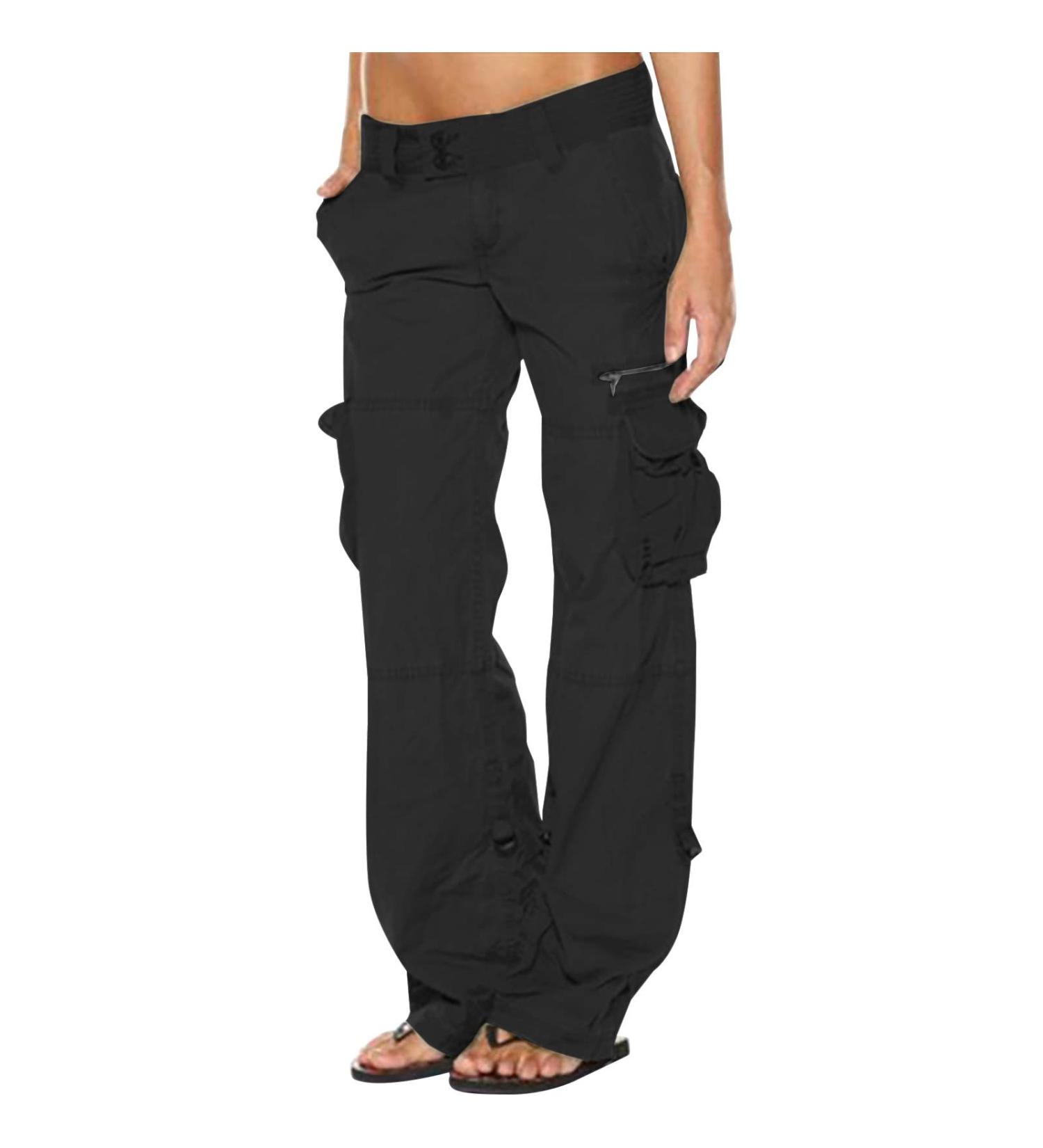 Feancey Women's Black Cargo Pants - Low Waist Wide Leg Trousers for Casual Streetwear - Buy Online on SooperMarket.com