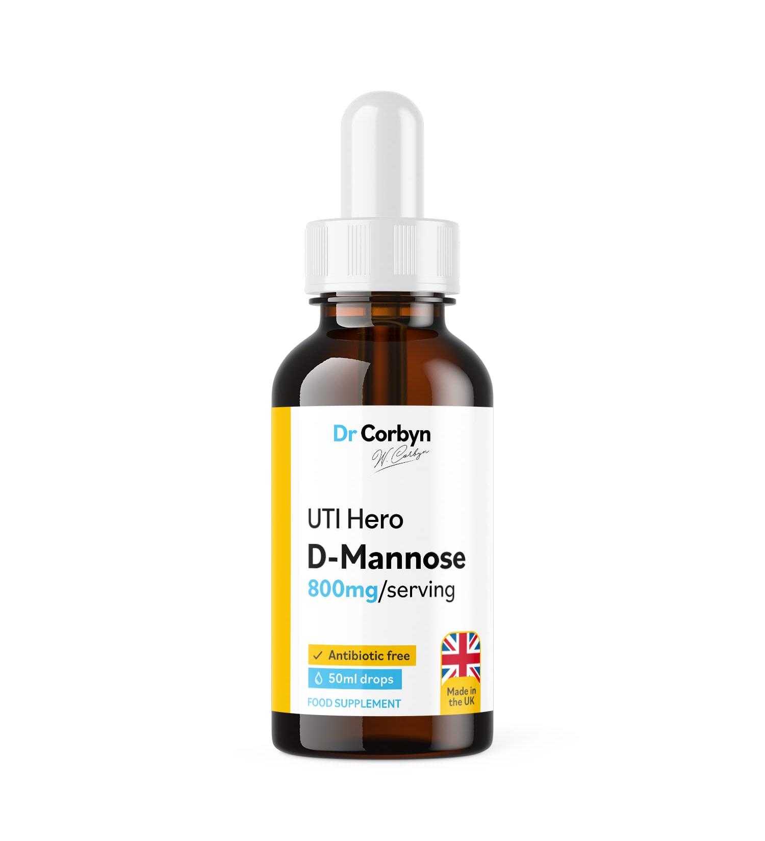 Dr Corbyn D-Mannose 800mg Drops - 100ml | UTI Hero Liquid Supplement for Urinary Tract Health | Vegan & UK Made - Buy Online on SooperMarket.com