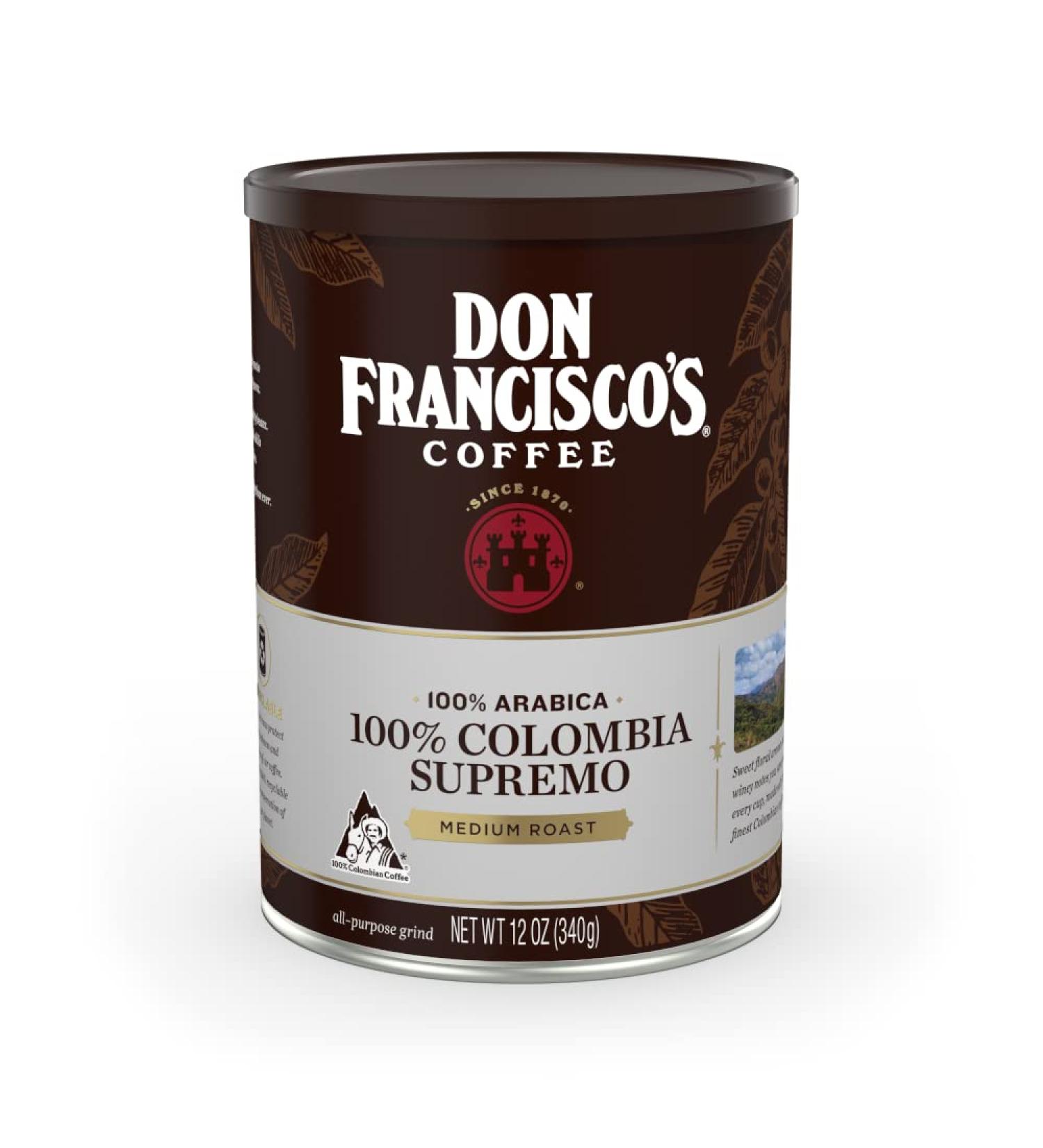 Don Francisco's Colombia Supremo Medium Roast Ground Coffee 12 oz Can - 100% Colombia Supremo - 12 Ounce - Buy Online on SooperMarket.com